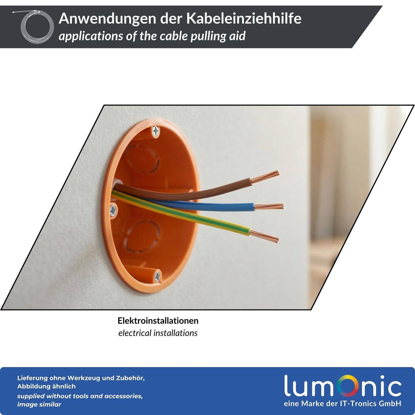Lumonic Kabel Einzugshilfe 20m mit Führungsfeder 4mm I Einziehspirale aus Polyamid I Einziehfeder, Kabeleinzug, Einziehband für Elektriker & Bastler