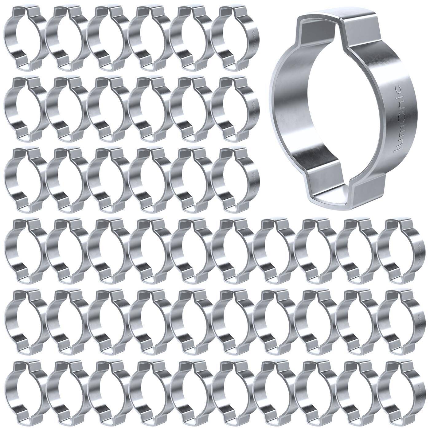 Lumonic I 50x 2-ear clip 20-23mm I Steel Galvanised I Two-ear clamp I Hose clamp I for Compressed air, Pipe systems, Garden, CAR