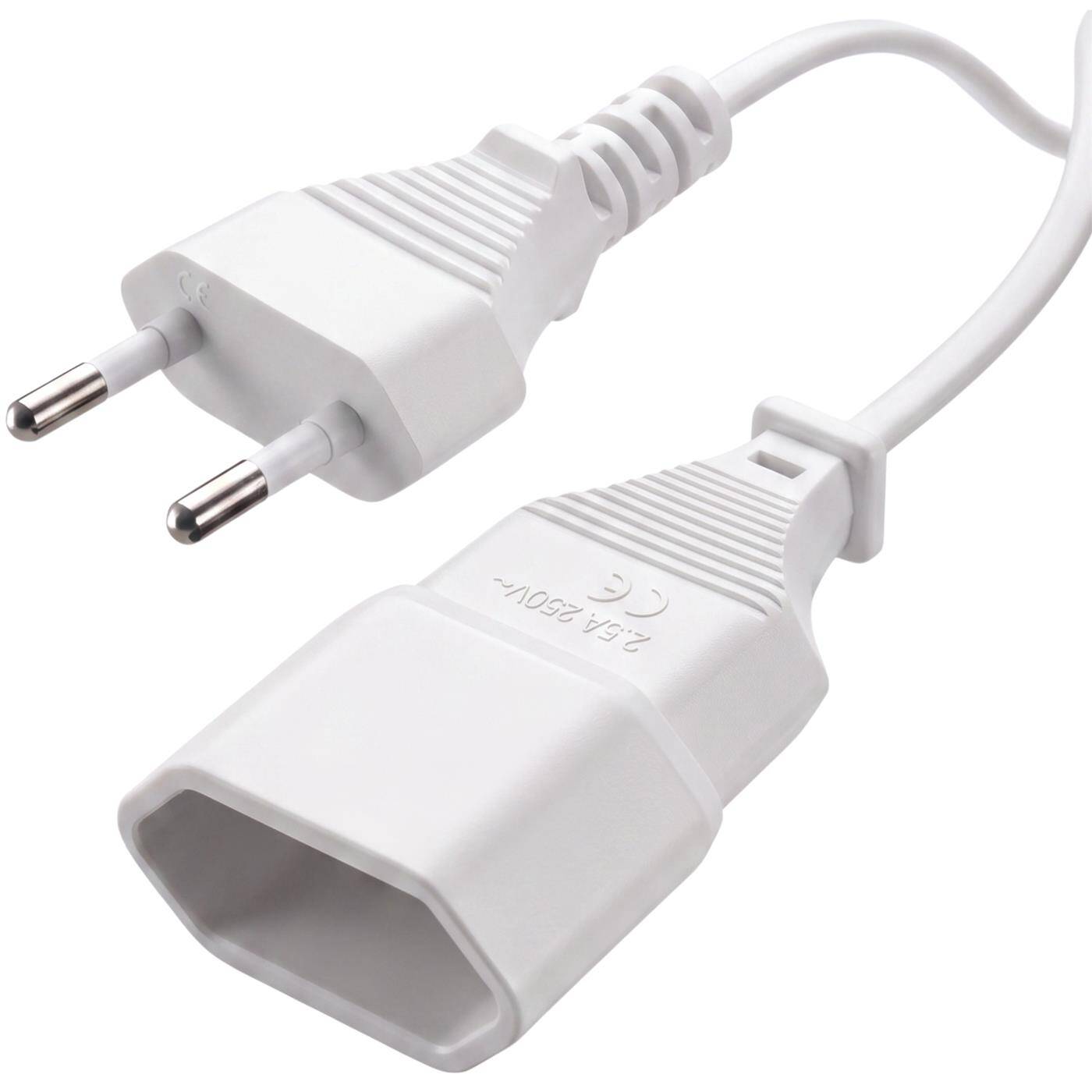 Lumonic Euro Plug Extension Cord, White, 5 m, 230 V - Flat plug design with kink protection, child-safety feature in the outlet, for lights and small appliances, can be hidden from view