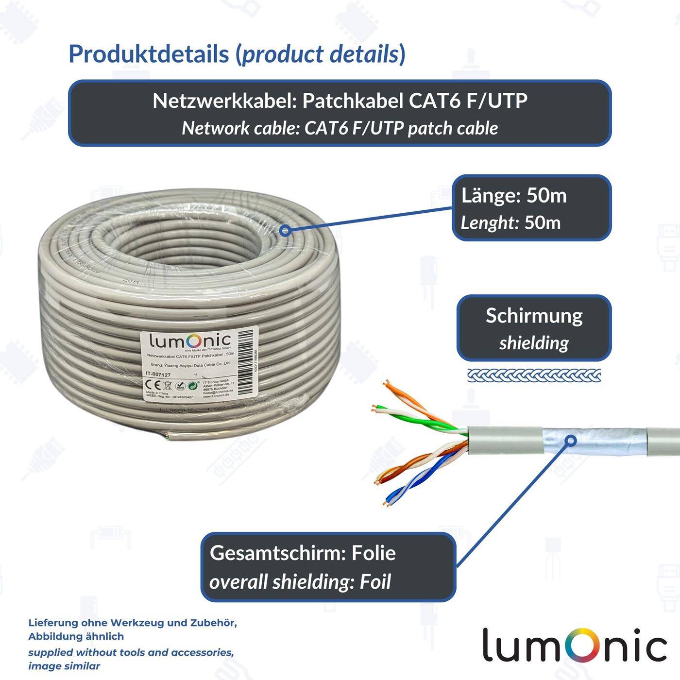 50m Netzwerkkabel Patchkabel CAT6 F/UTP Ethernet LAN Kabel CAT6 CAT.6