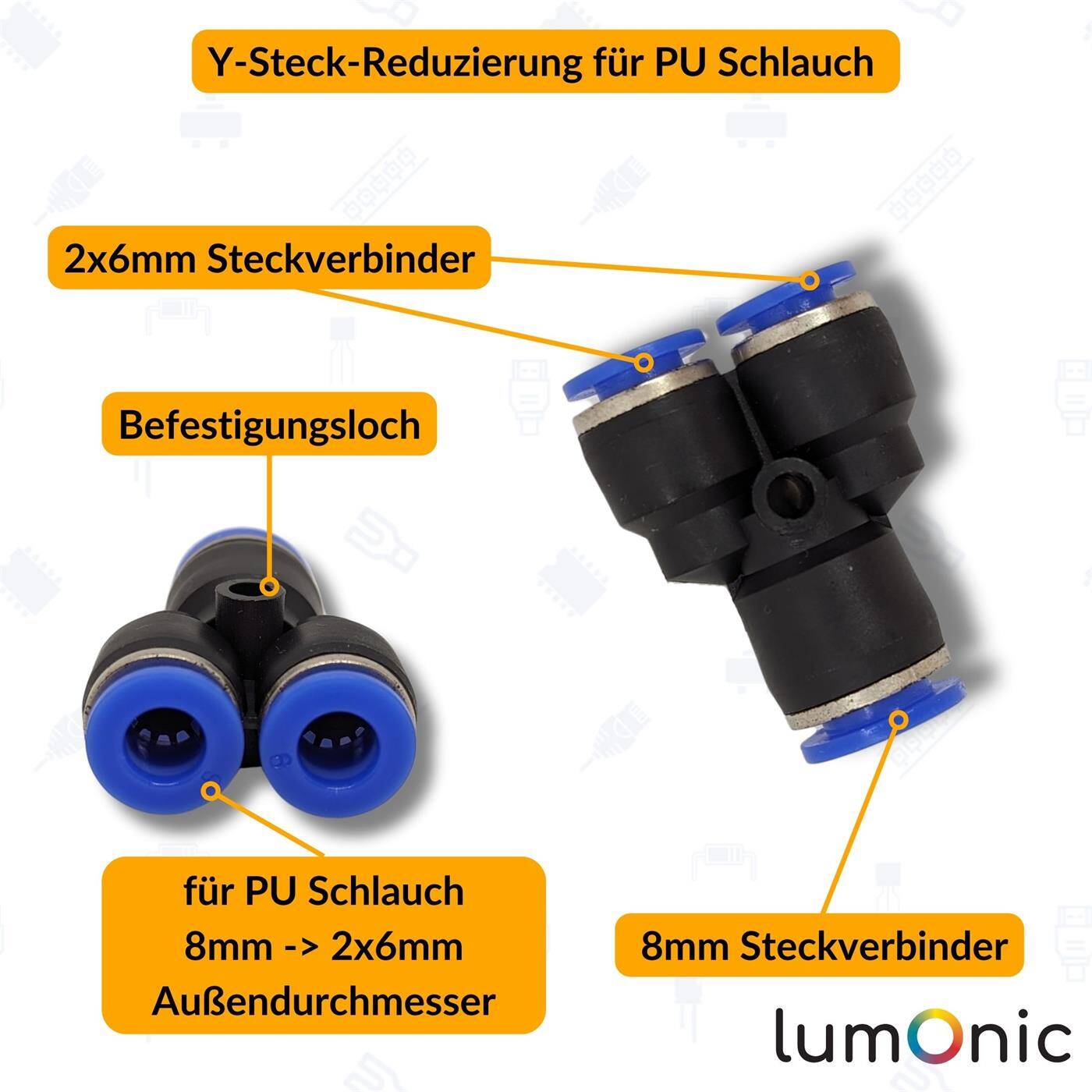 PU Schlauch Y-Steckverbinder Reduzierung 8mm -> 2x6mm Y-Stück Push-in pneumatischer Steckverbinder Y-Verteiler reduzierend Druckluft & Automatisierung