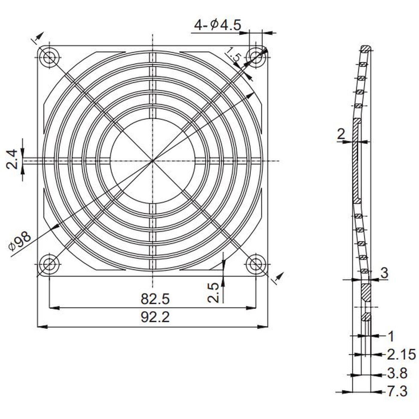 Kunststoff Lüftergitter 92x92mm 92mm Kunststoff Lüftergitter 92x92mm 92mm