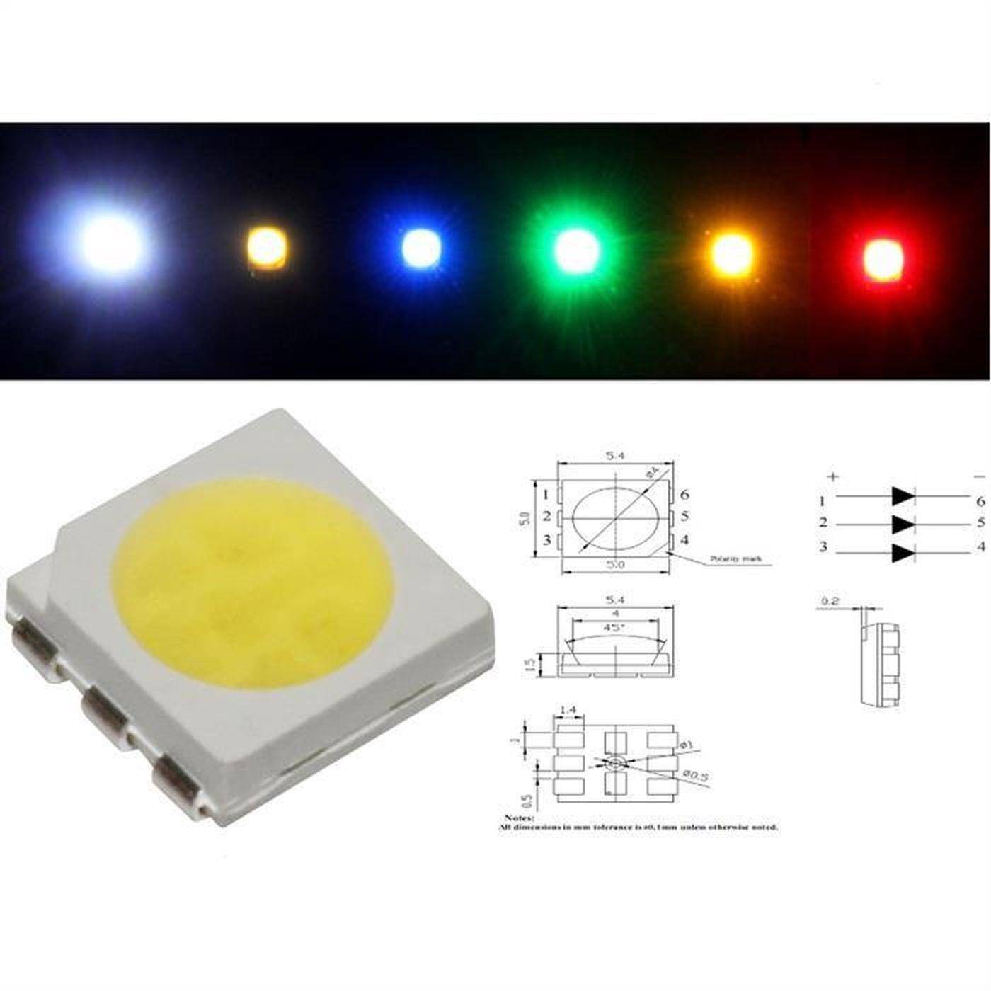 50x Superhelle LEDs SMD 5050 Gelb 20mA 2V 1000…1300mcd 120° 5x5mm PLCC6