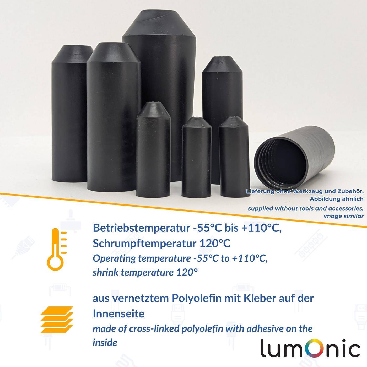Warmschrumpf Endkappe mit Kleber 20 -> 6mm schwarz Verhältnis 3:1 vernetztes Polyolefin Schrumpfkappe für Kabel, Rohre und Seile