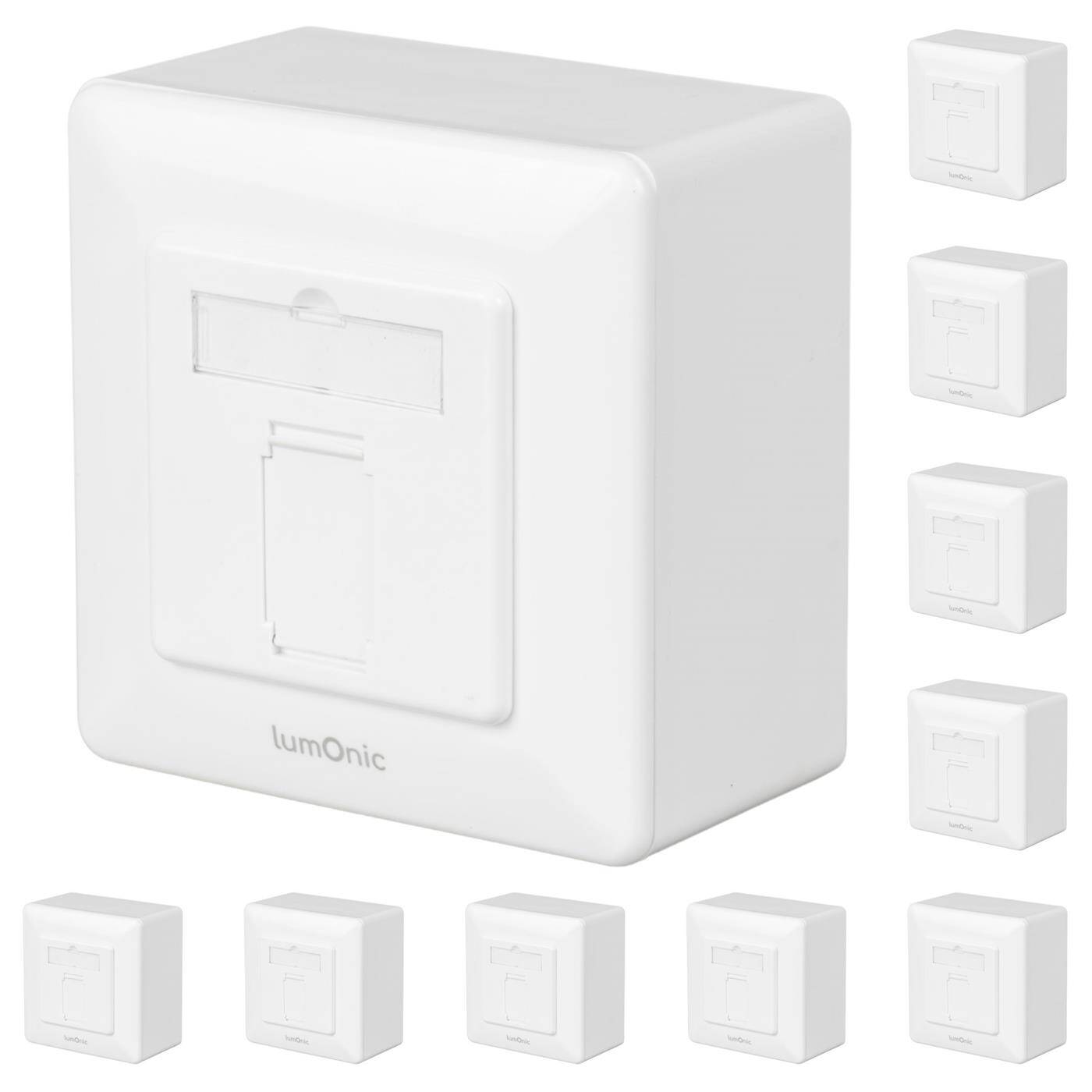 Lumonic Set of 10 Surface-mounted network socket CAT7 | 1-Port RJ45 | Retrofit without caulking | LSA mounting, T568A/B color-coded | ABS housing, white | Ethernet socket up to 10 Gbit/s