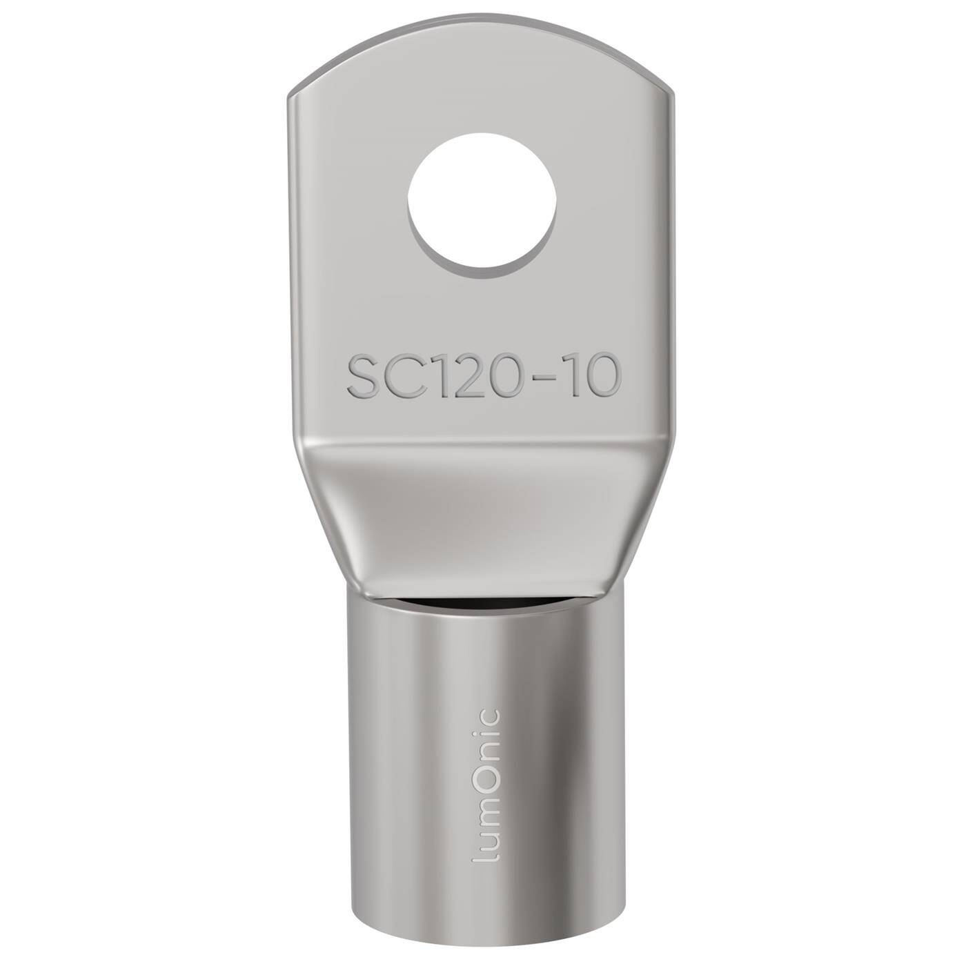 Lumonic 1x Rohrkabelschuh 120mm² blank | M10 | Kupfer verzinnt | Kabelverbindung ohne Löten | SC120-10, Crimp-Kabelschuh, Quetschverbinder | KFZ, Maschinenbau, Wohnmobil, Batterie