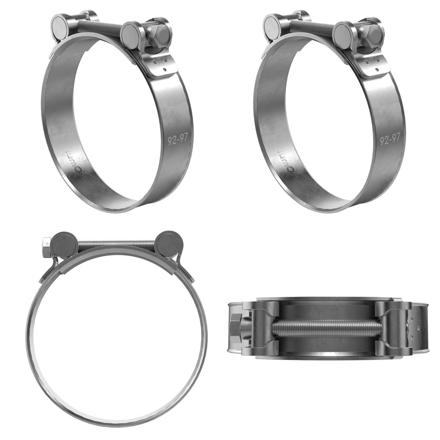 4x Lumonic Hinge pin clamp Stainless steel 92-97mm V2A Exhaust clamp for construction cars trucks
