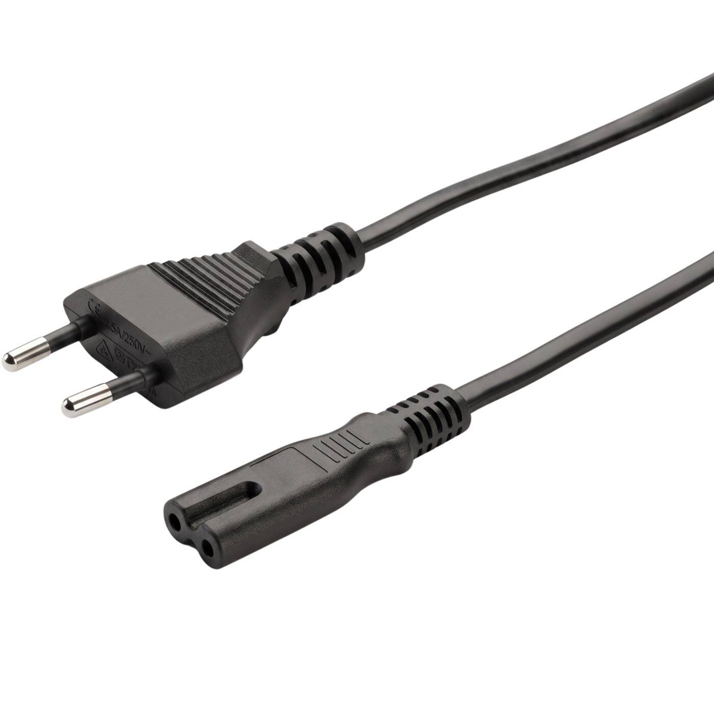 Lumonic Netzkabel Eurostecker auf C7, für TV und Konsole, Schwarz 0,3 m, 230 V - Passt an TV, Radio und Konsole, beidseitig steckbare C7-Kupplung, Knickschutz gegen Kabelbruch