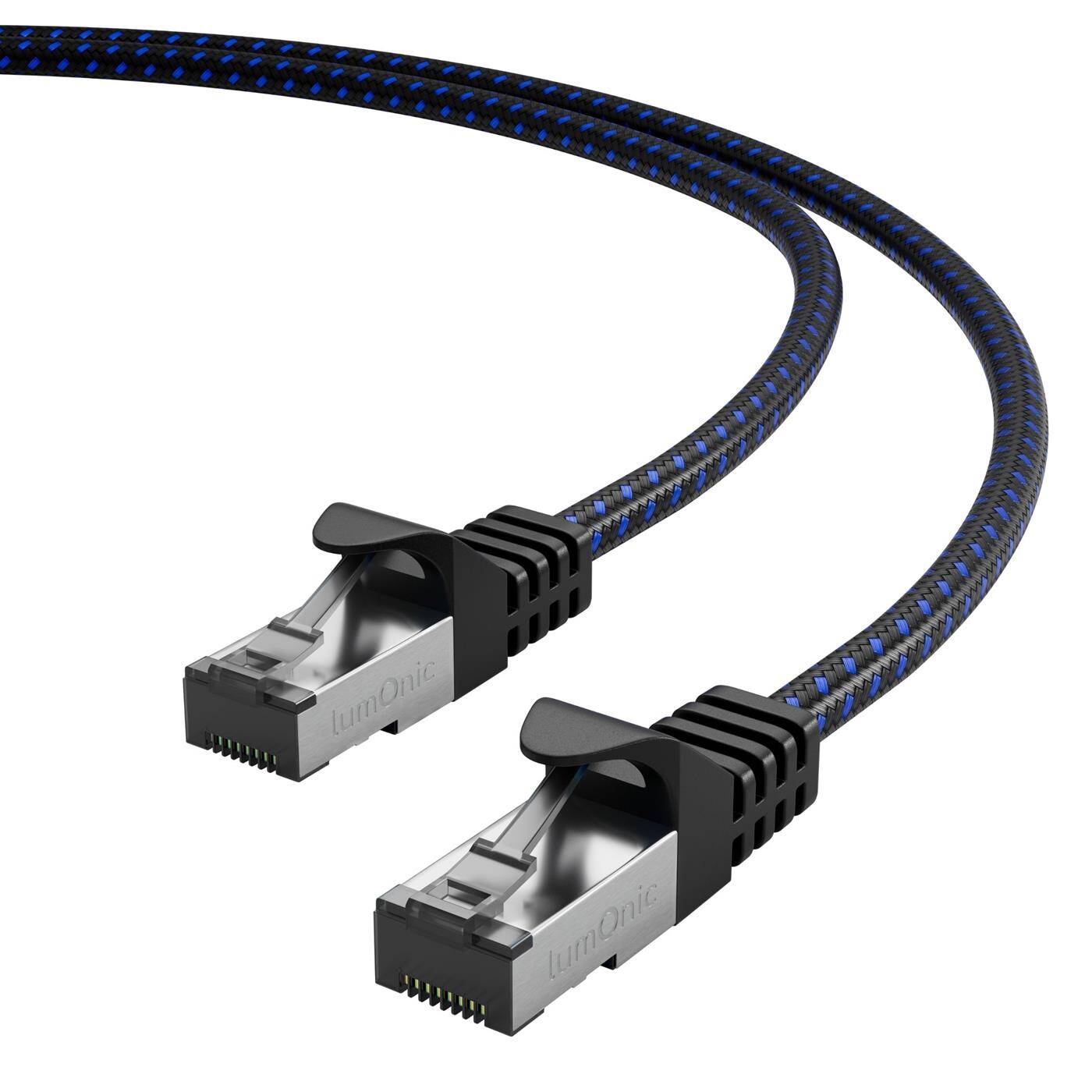 0,25m CAT7 Patch Cable S/FTP RJ45 Black Blue Premium nylon look Ethernet LAN Network cable