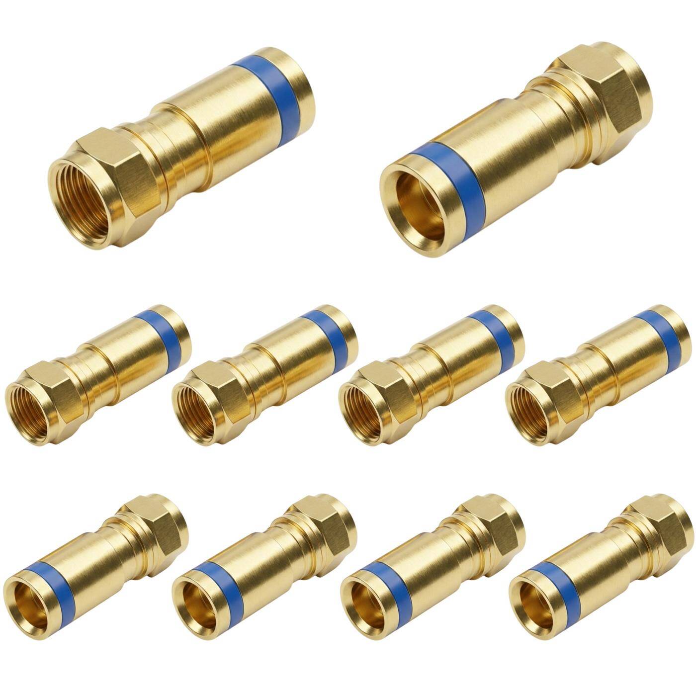Lumonic 10 Piece F compression plug 7mm | gold-plated | F-connector for compression technology | Crimp connector for coaxial cable, SAT cable, antenna cable, cable internet