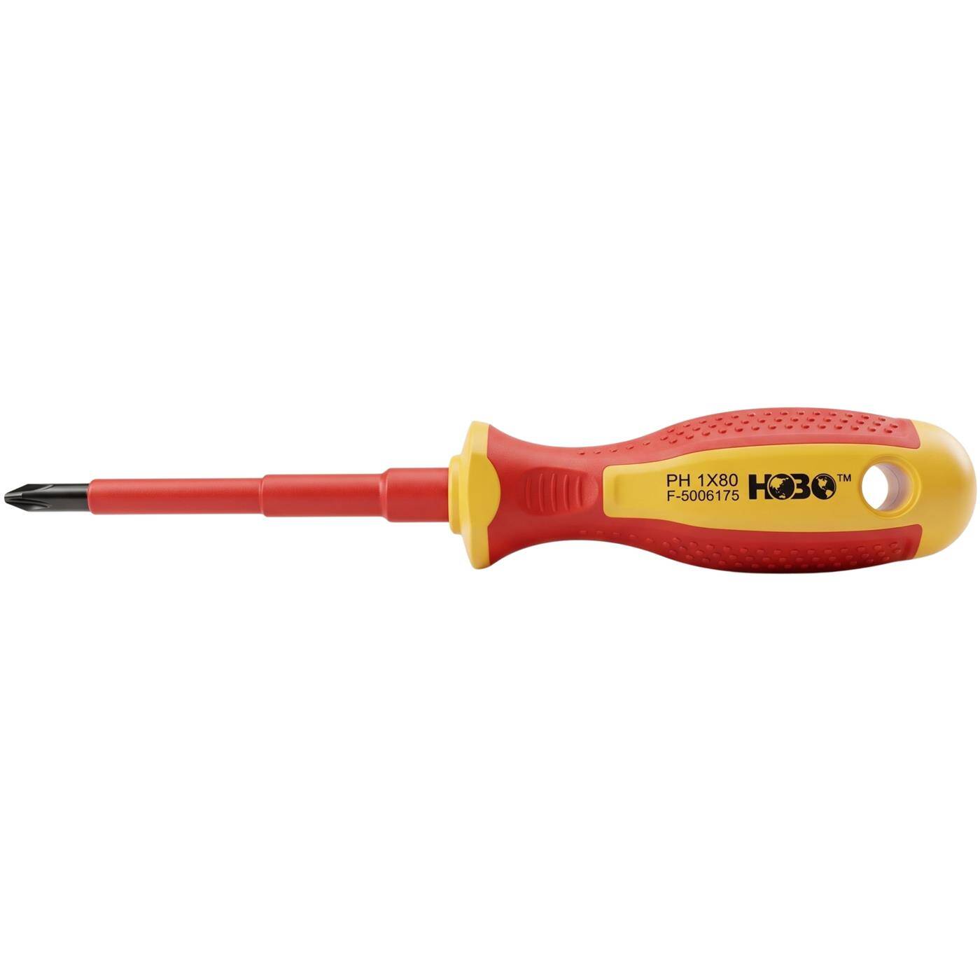 Lumonic VDE Phillips Screwdriver PH1 x 80 mm, 1000 V – S2 steel, burnished, magnetic tip, two-component handle, for electrical installations and control cabinets