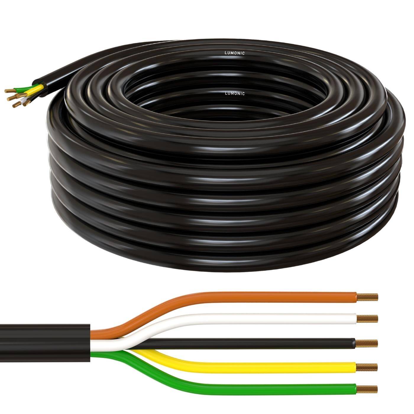 Lumonic 1m FLRYY Vehicle cable 5x1,5mm² black | 5-core | Trailer cable | Multi-core automotive cable | Oil and fuel-resistant, flame-retardant | Low voltage