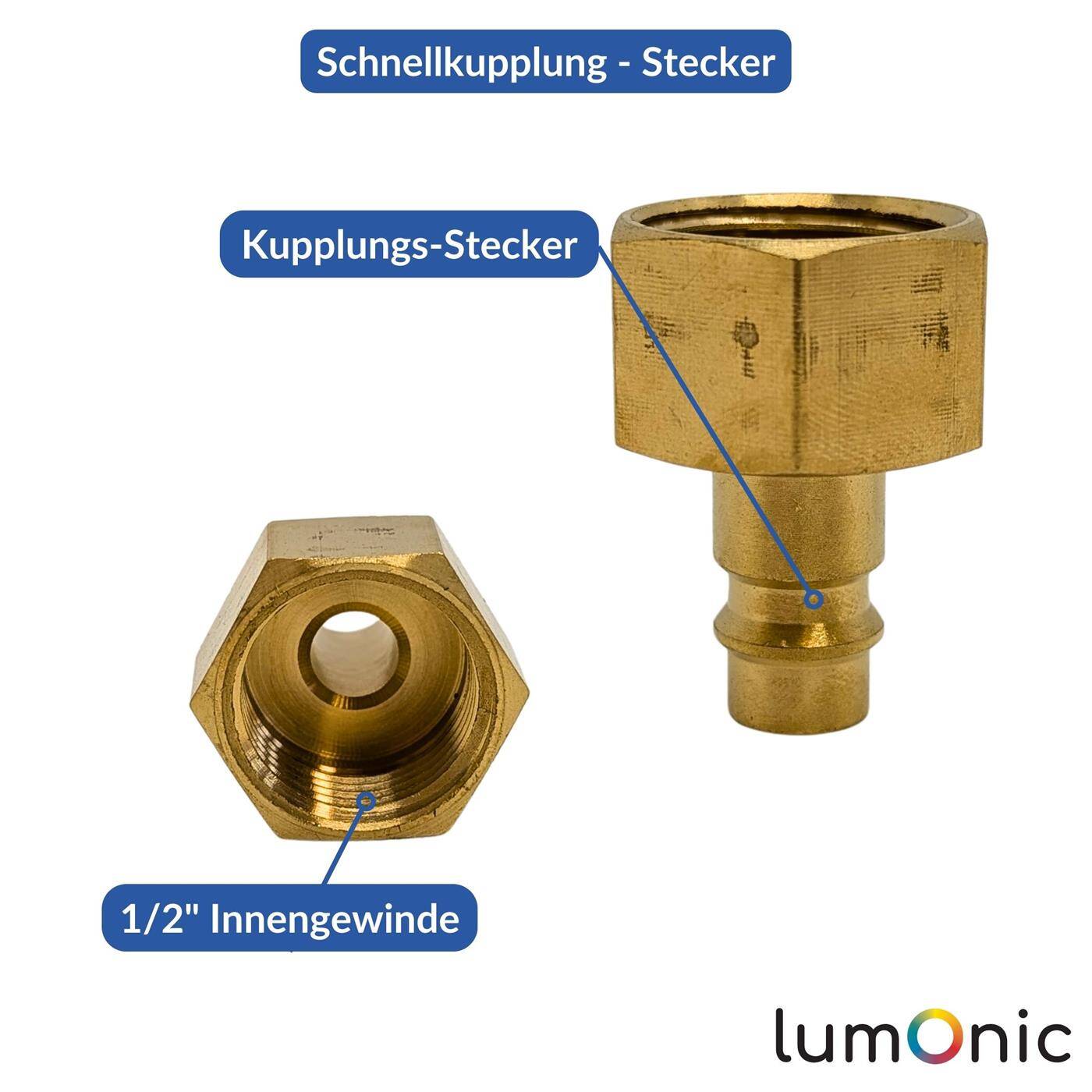 Kupplungsstecker mit Innengewinde 1/2" aus Messing Druckluftkupplung-Stecker Schnellkupplung für Werkstätten, Betriebe und Heimwerker