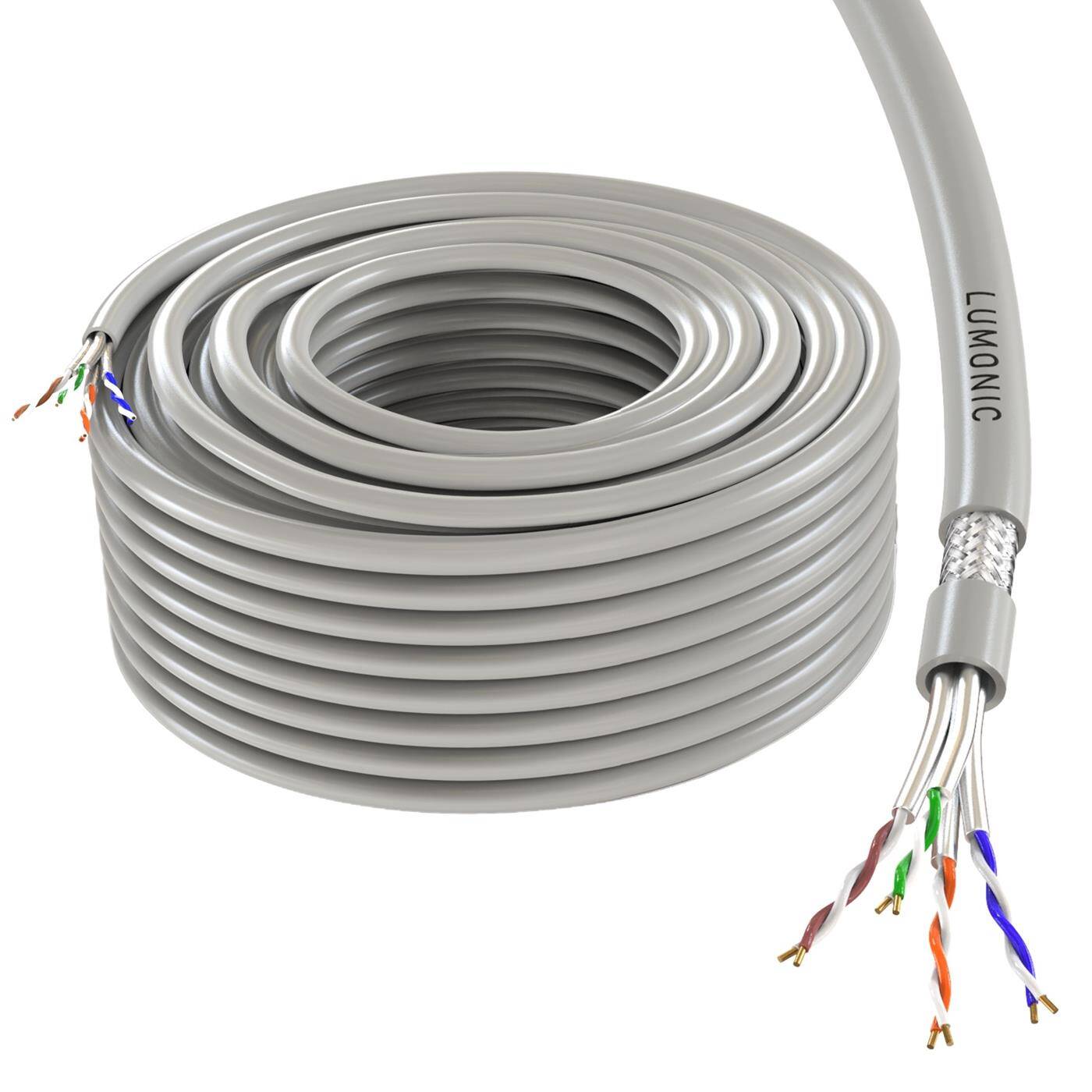 Lumonic LAN Netzwerkkabel 50m | LAN Kabel CAT6 S/FTP | Verlegekabel 4x 2x AWG24/1 (starr) | 250MHz 10 Gbit/s Ethernet