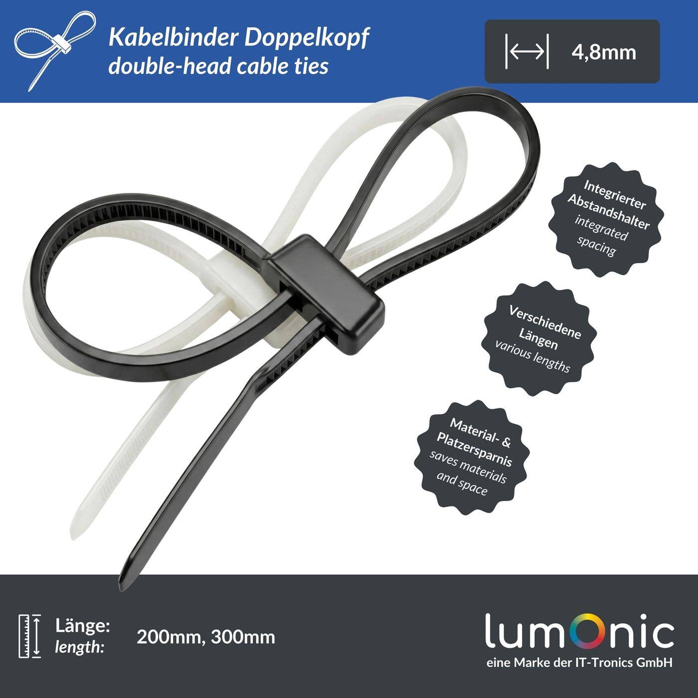 Kabelbinder Doppelkopf 200/300 x 4,8mm Doppelt