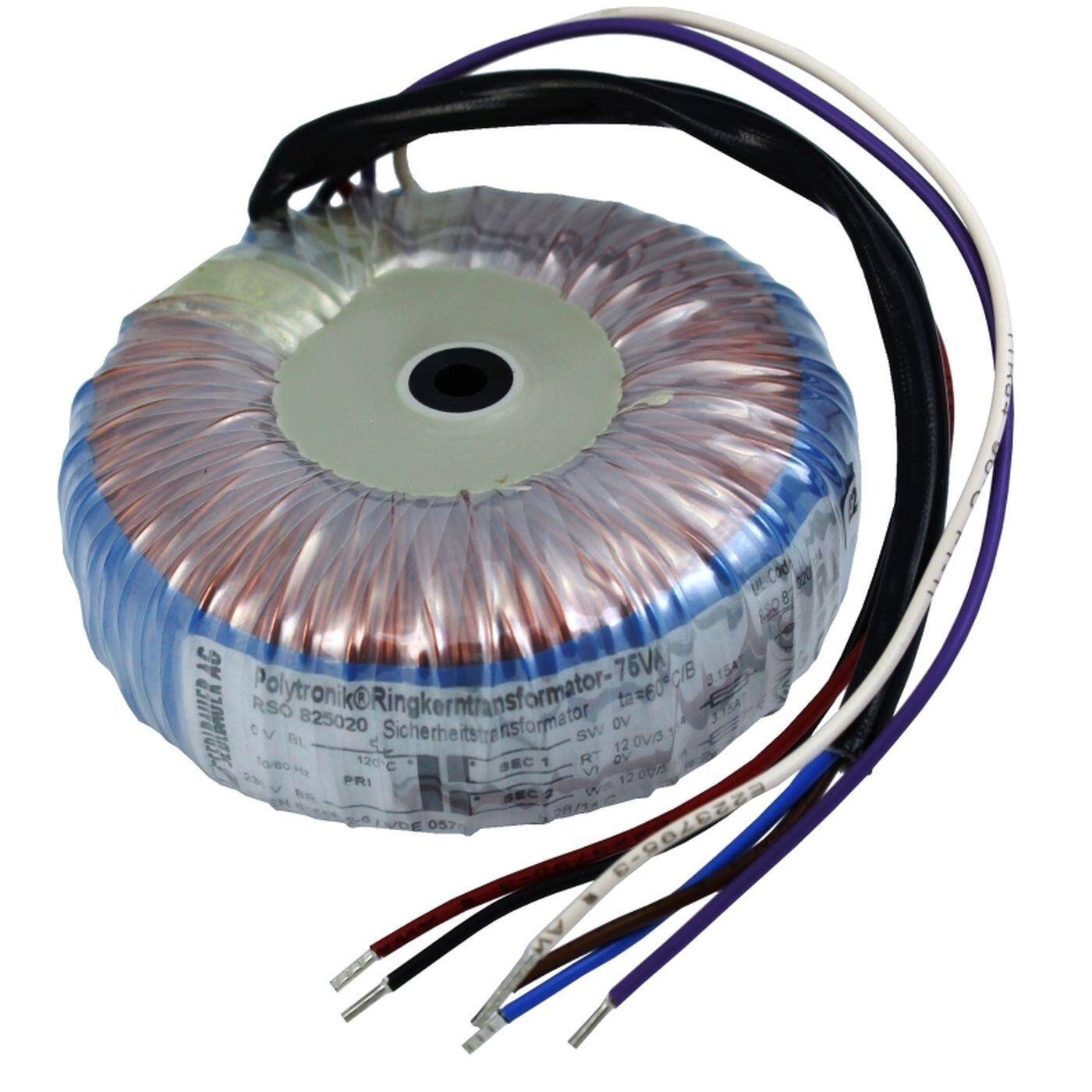 Toroidal transformer 75VA 230V 2x12V 24V Lumonic RSO-825020