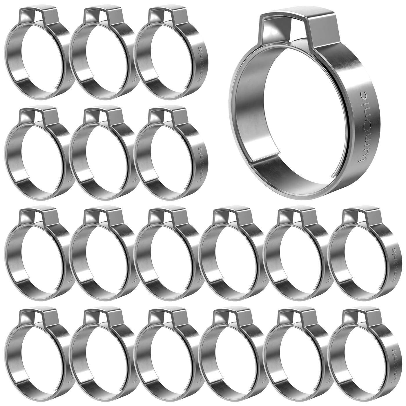 20x 1-Ohr-Schelle 20,9-24,1mm V2A Edelstahl Einohrschelle Schlauchschelle für Druckluft, Rohrsysteme, Garten, KFZ