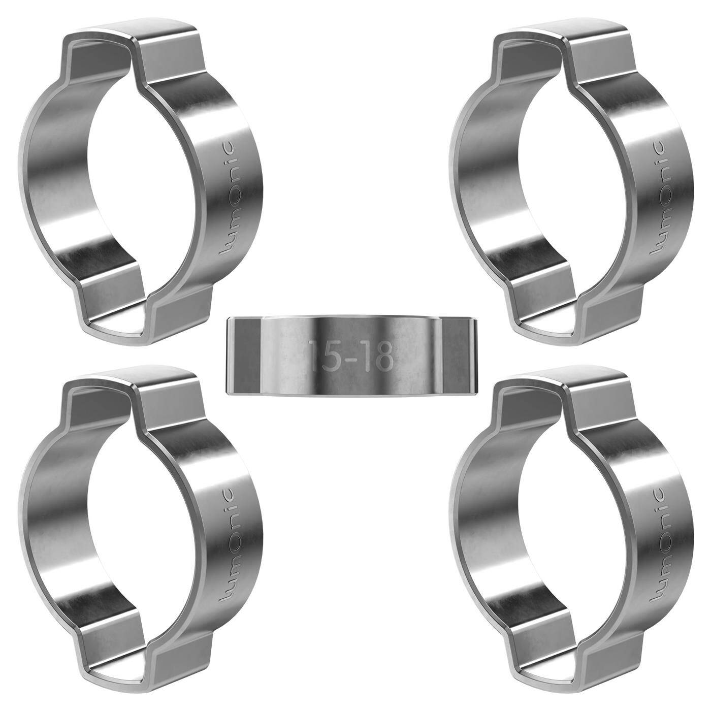 Lumonic I 5x 2-ear clip 15-18mm I V2A Stainless steel I Two-ear clamp I Hose clamp I for Compressed air, Pipe systems, Garden, CAR