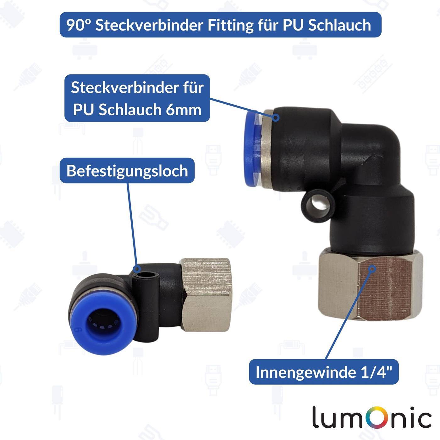 PU hose 90° plug connector fitting with female thread 6mm*1/4inch Angle connector L-connector Pneumatic plug connector Fitting Compressed air