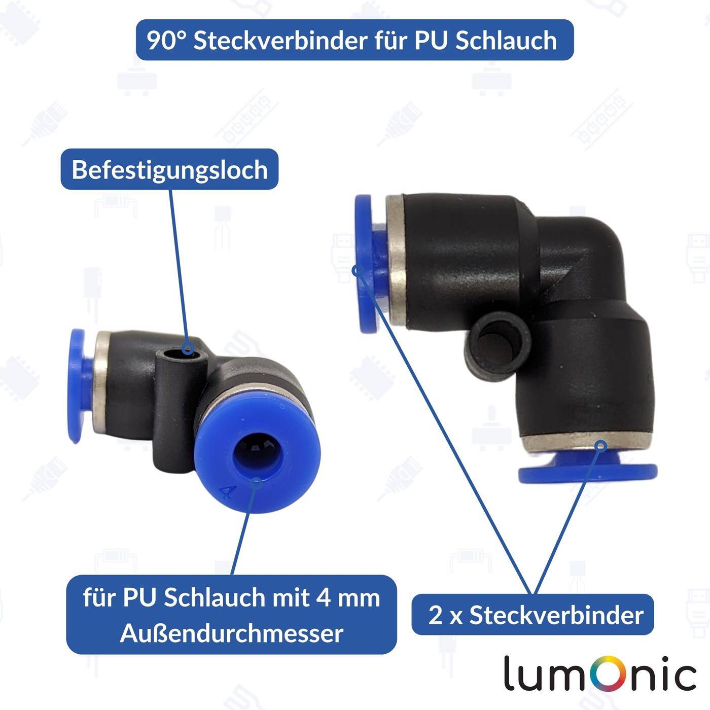 PU Schlauch 90° Steckverbinder 4mm Winkel-Verbinder L-Steckverbinder pneumatischer Steckverbinder Schlauchverbinder Druckluft & Automatisierung
