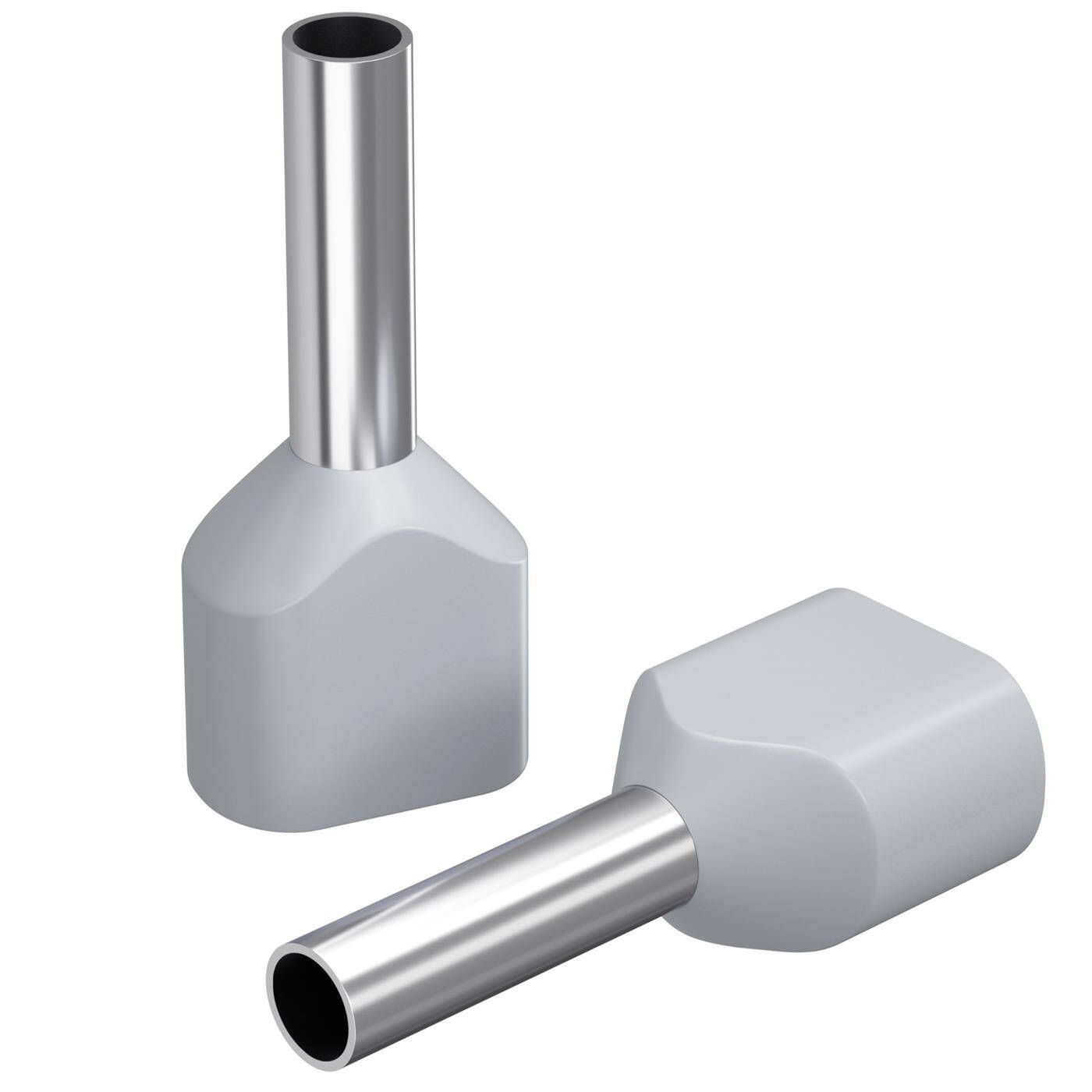 100x Twin wire end ferrule isolated 2x 4mm² grey Copper tinned 3,5x12mm Sleeve