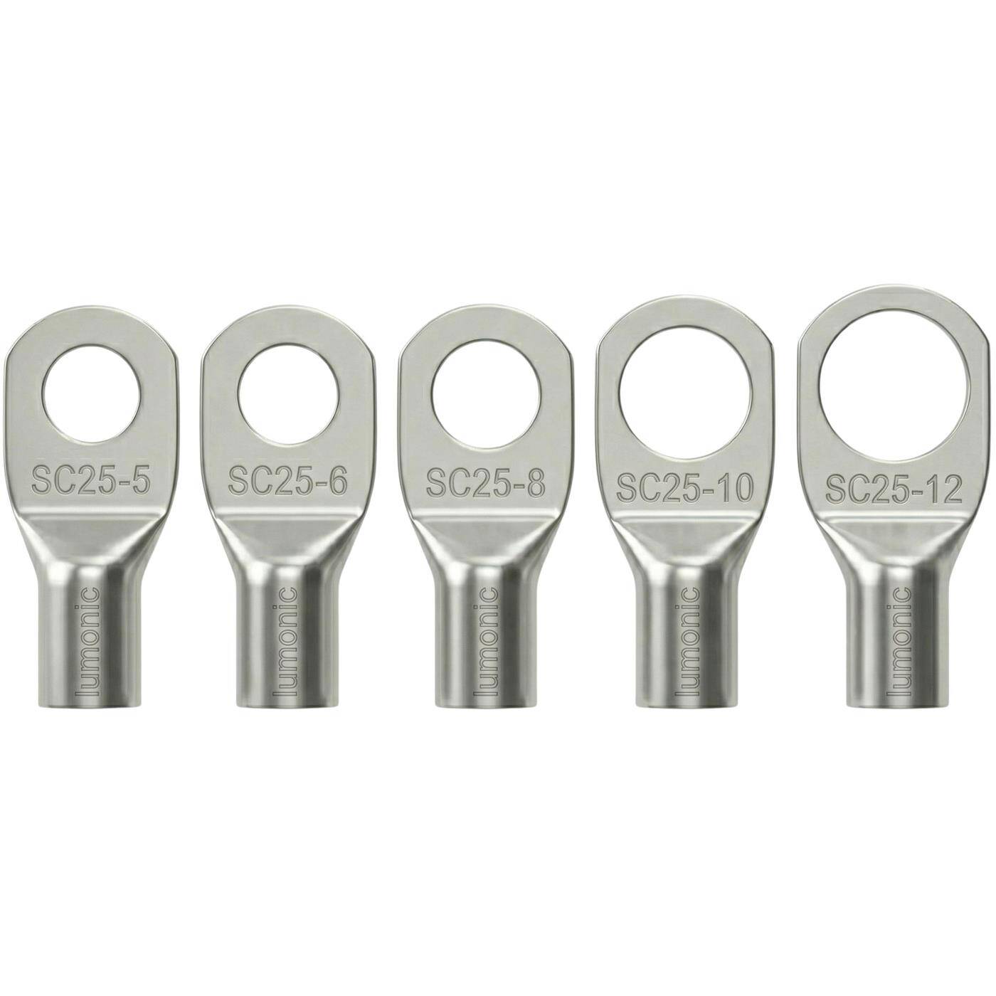 Lumonic 10x Rohrkabelschuh 25mm² blank | M5 | Kupfer verzinnt | Kabelverbindung ohne Löten | SC25-5, Set mit 10 Stück Crimp-Kabelschuh, Quetschverbinder | KFZ, Maschinenbau, Wohnmobil, Batterie