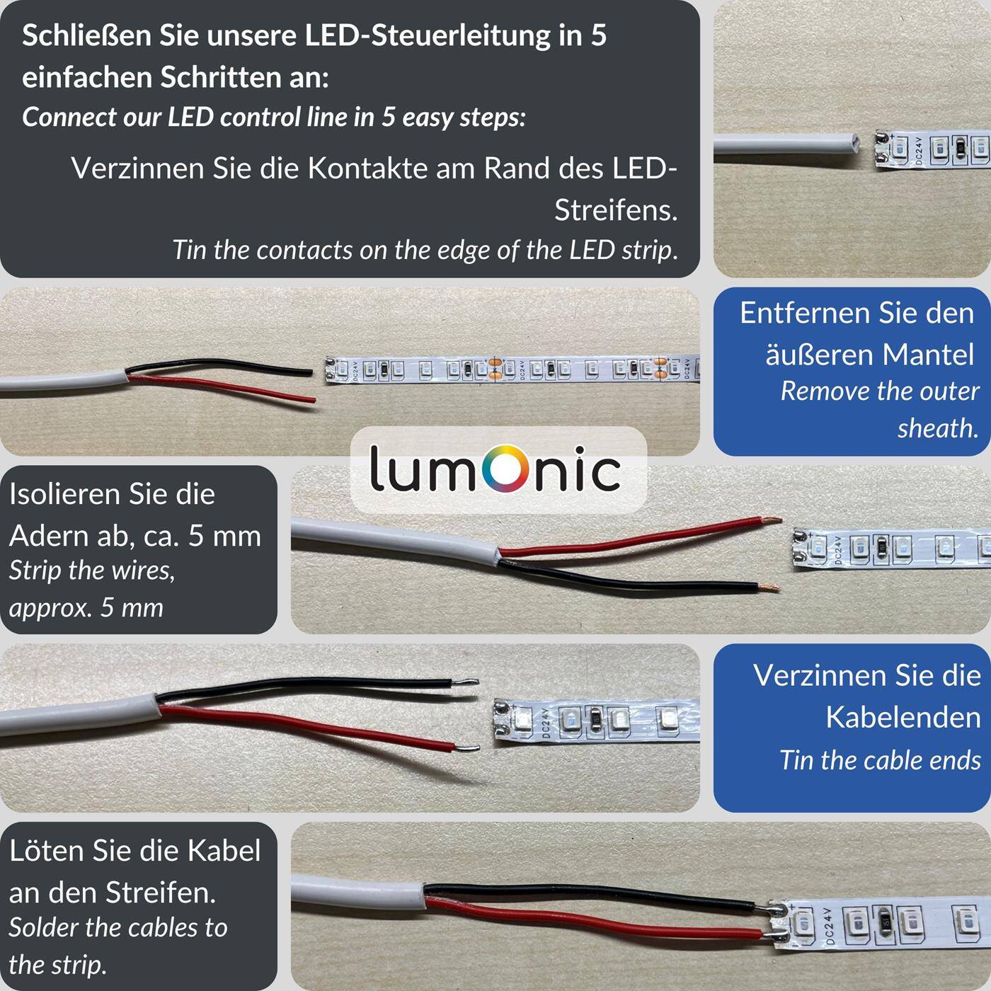 1m LED Steuerleitung 2x 0,34mm² LiYY Verlängerung 2 adrig Stromkabel Schwarz UV beständig