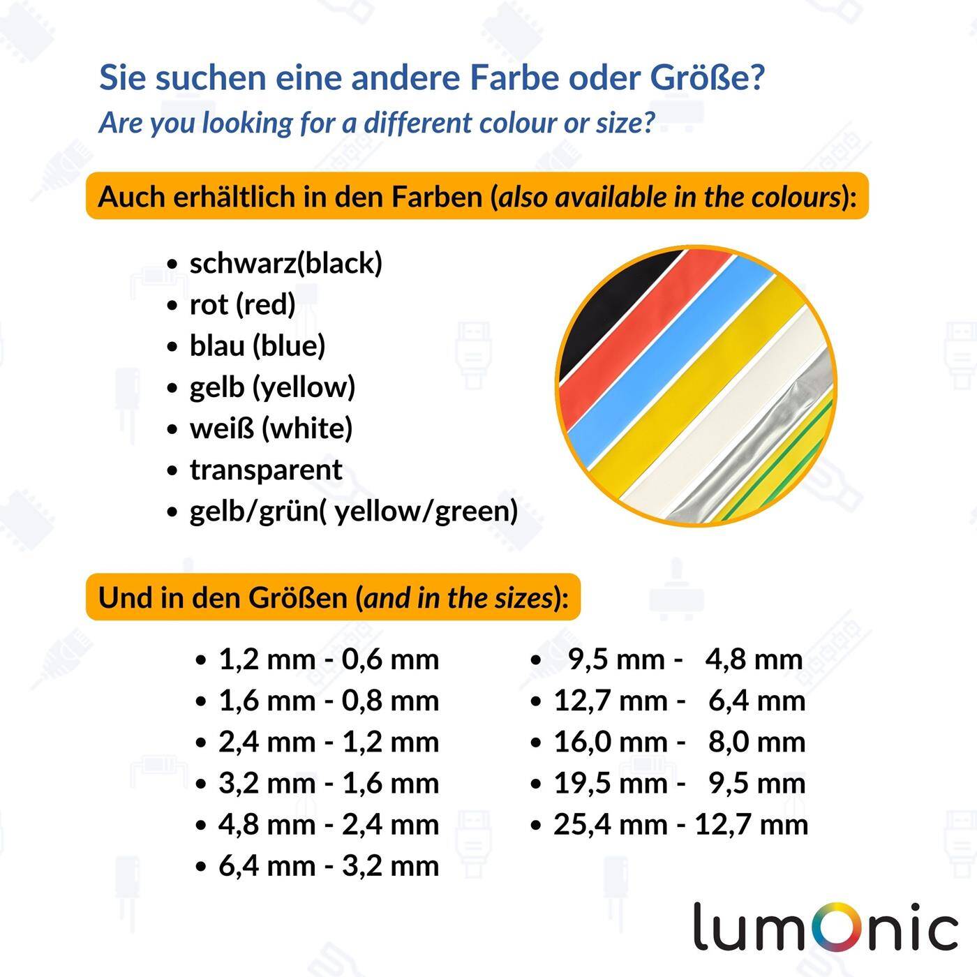 Lumonic 6,5m Schrumpfschlauch Box 2:1 Schwarz - Hier von: 9,5mm auf 4,8mm - Dickwandiger Schrumfpschlauch in verschiedenen Größen