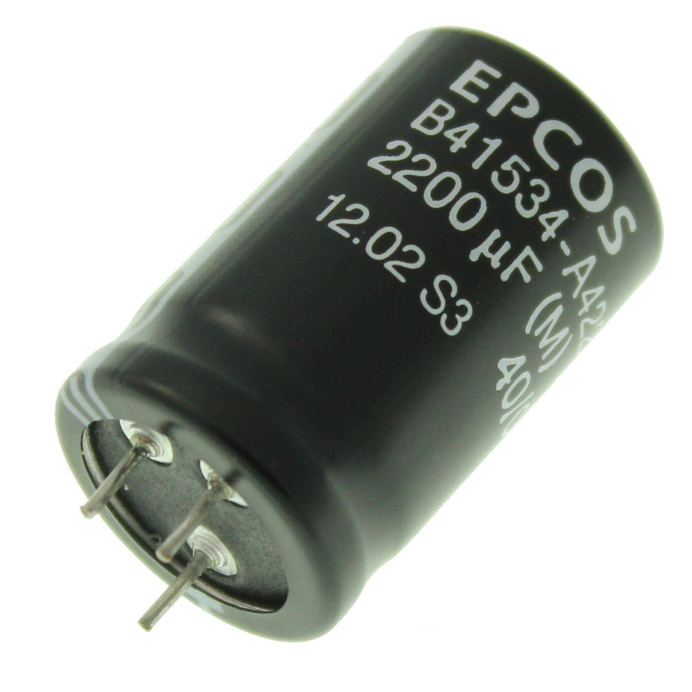 3-Pin Elko Kondensator 2200µF 16V | Elektrolytkondensator bis zu einer Temperatur von 85°C | 18x30mm | 2200uF B41534A4228M Epcos