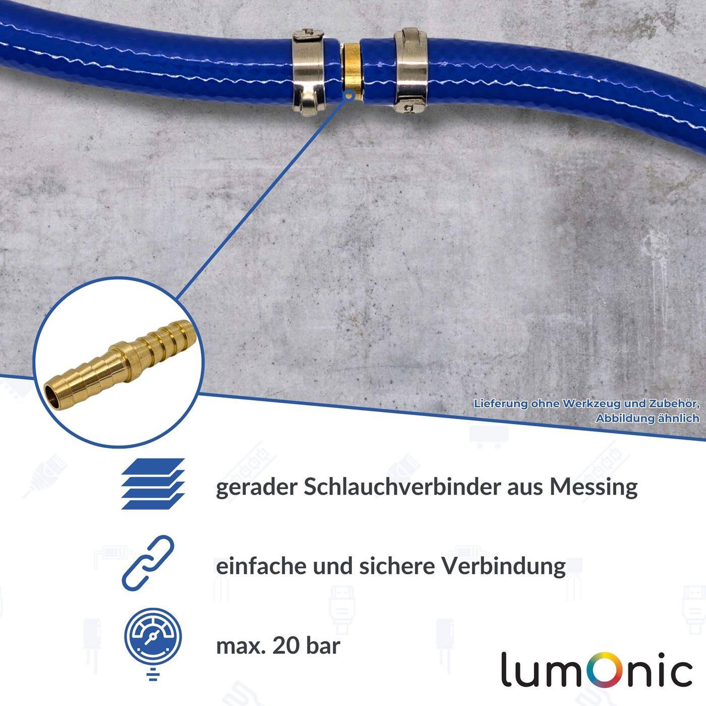 gerader Schlauchverbinder für 13mm (1/2") Schlauch aus Messing I-Verbinder I-Stück mit Dornenprofil Druckluft & Wasser für Werkstätten, Betriebe und Heimwerker