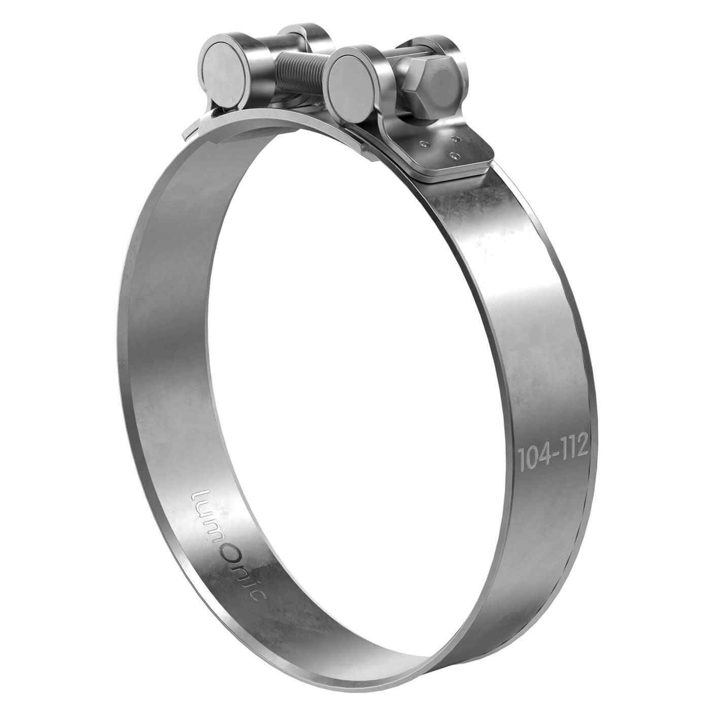 1x Lumonic Hinge pin clamp Stainless steel 104-112mm V2A Exhaust clamp for construction cars trucks