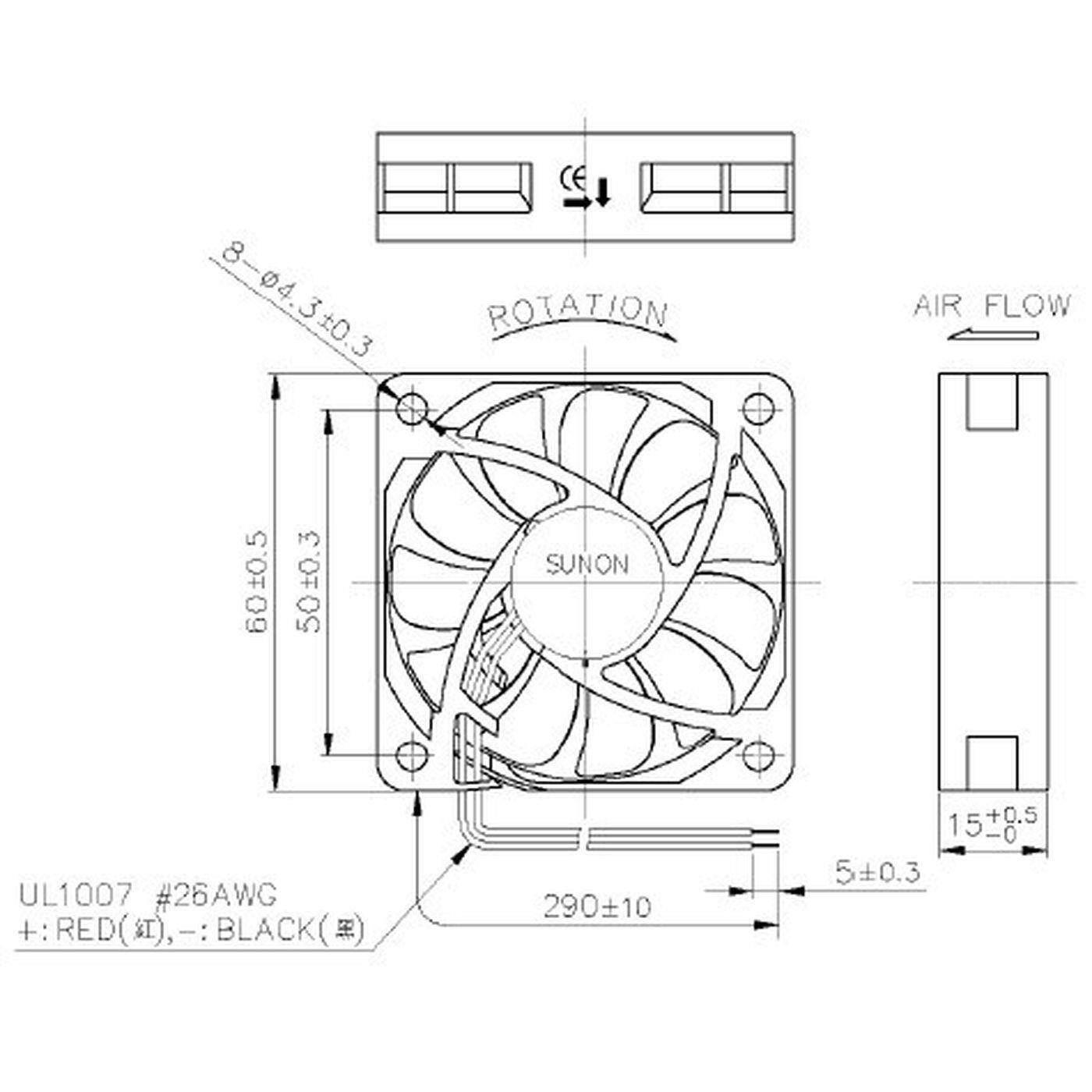 Fan 12V DC 0,27W 60x60x15mm 21,6m³/h 2200U/Min 21,6m³/h Sunon HA60151V41000UA99