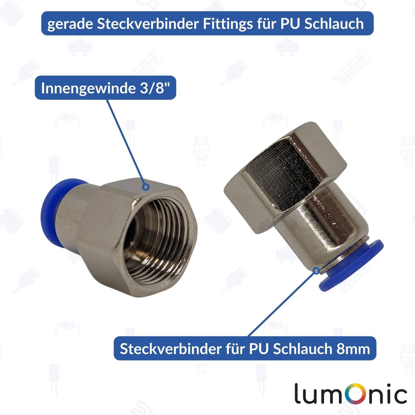 PU Schlauch Steckverbinder Fitting mit Innengewinde 8mm*3/8Zoll gerade Schnellverschluss pneumatischer Steckverbinder Schlauchverbinder Druckluft & Automatisierung