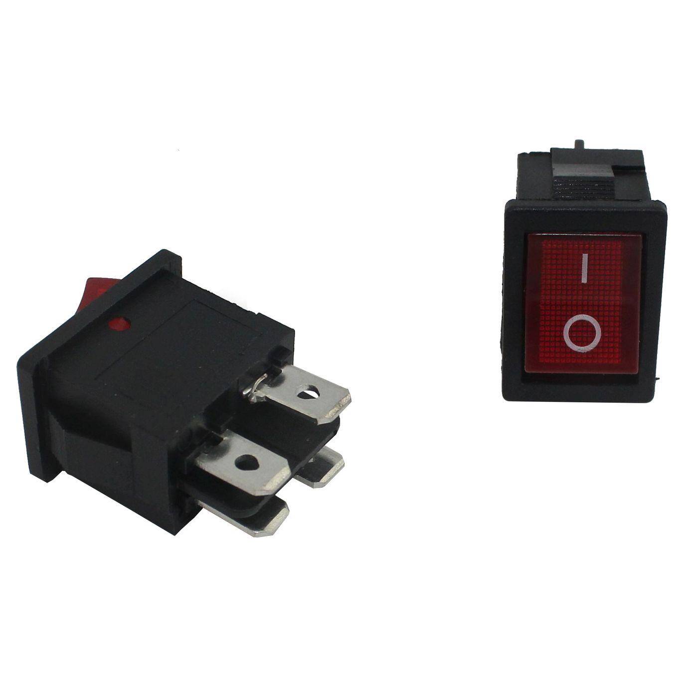 5x Off switch 2pole 250V 3A I-0 21x15mm Red Rocker switch