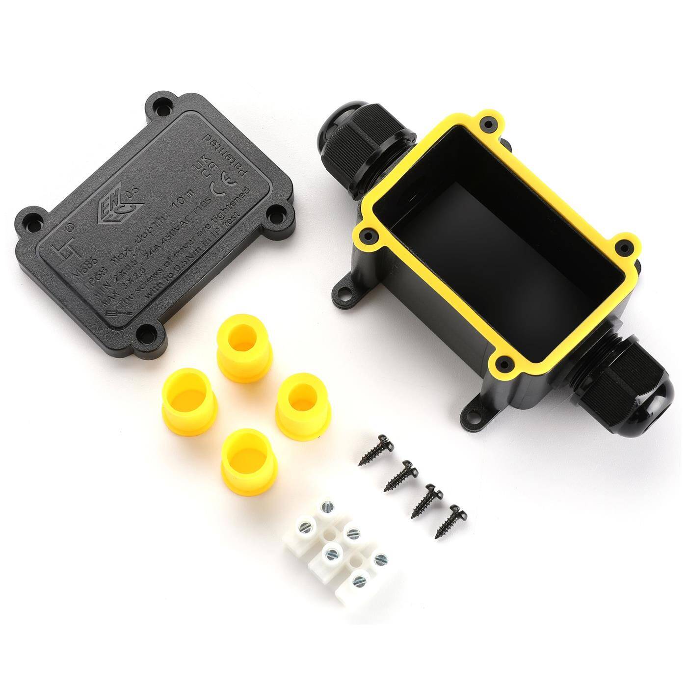 2-way junction box watertight IP68, Fast, secure cable distribution, for cables 0.5-2.5mm², UV-resistant, -40°C to+ 105°C, Junction box for outdoor, garden, underground cable