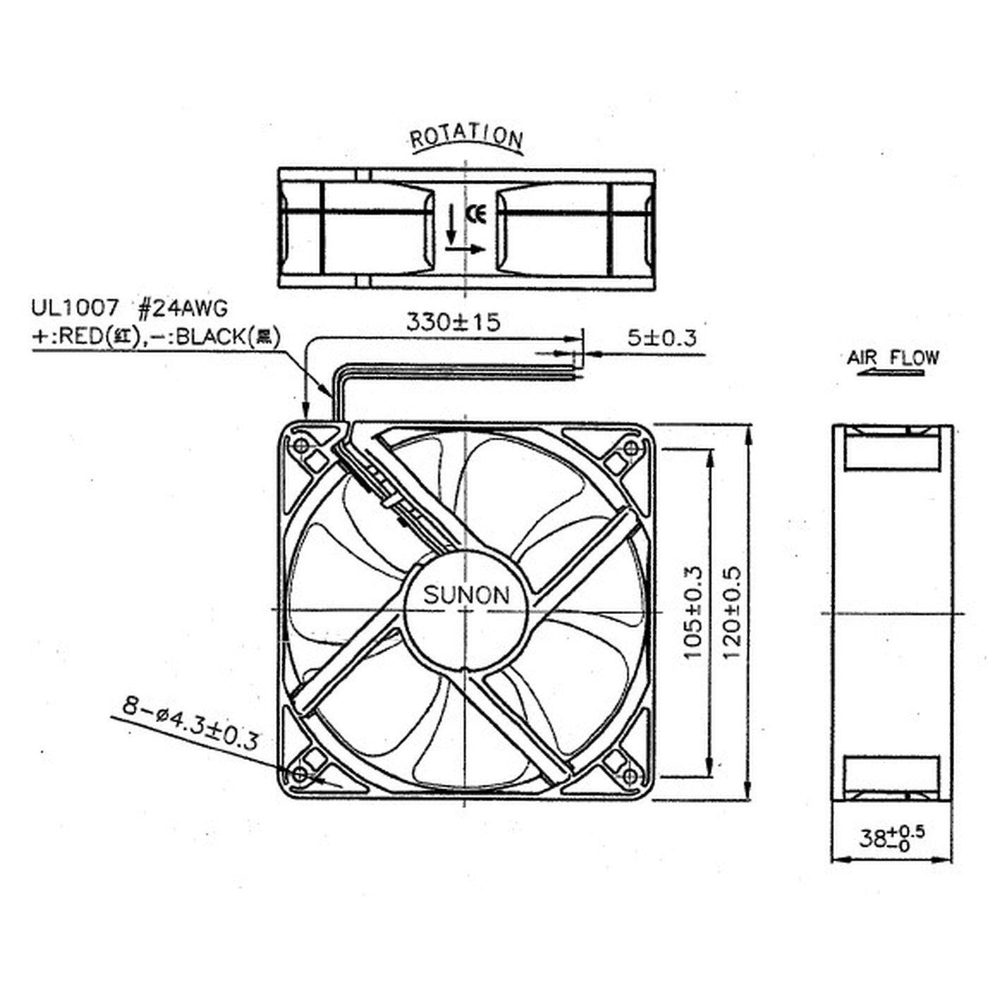 Fan 12V DC 2,9W 120x120x38mm 157,9m³/h 2100U/Min 157,9m³/h Sunon EEC0381B3-A99