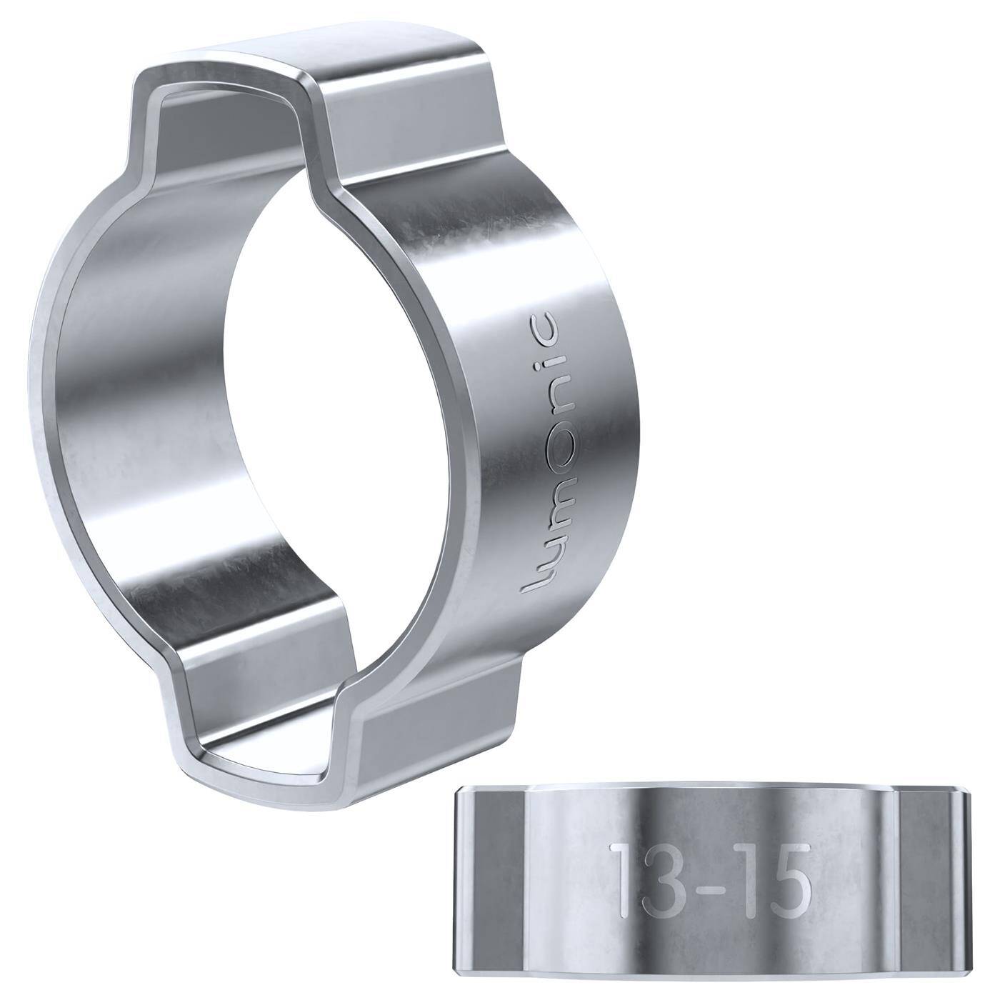 2x 2-Ohr-Schelle 13-15mm Stahl Verzinkt Zweiohrschelle Schlauchschelle für Druckluft, Rohrsysteme, Garten, KFZ