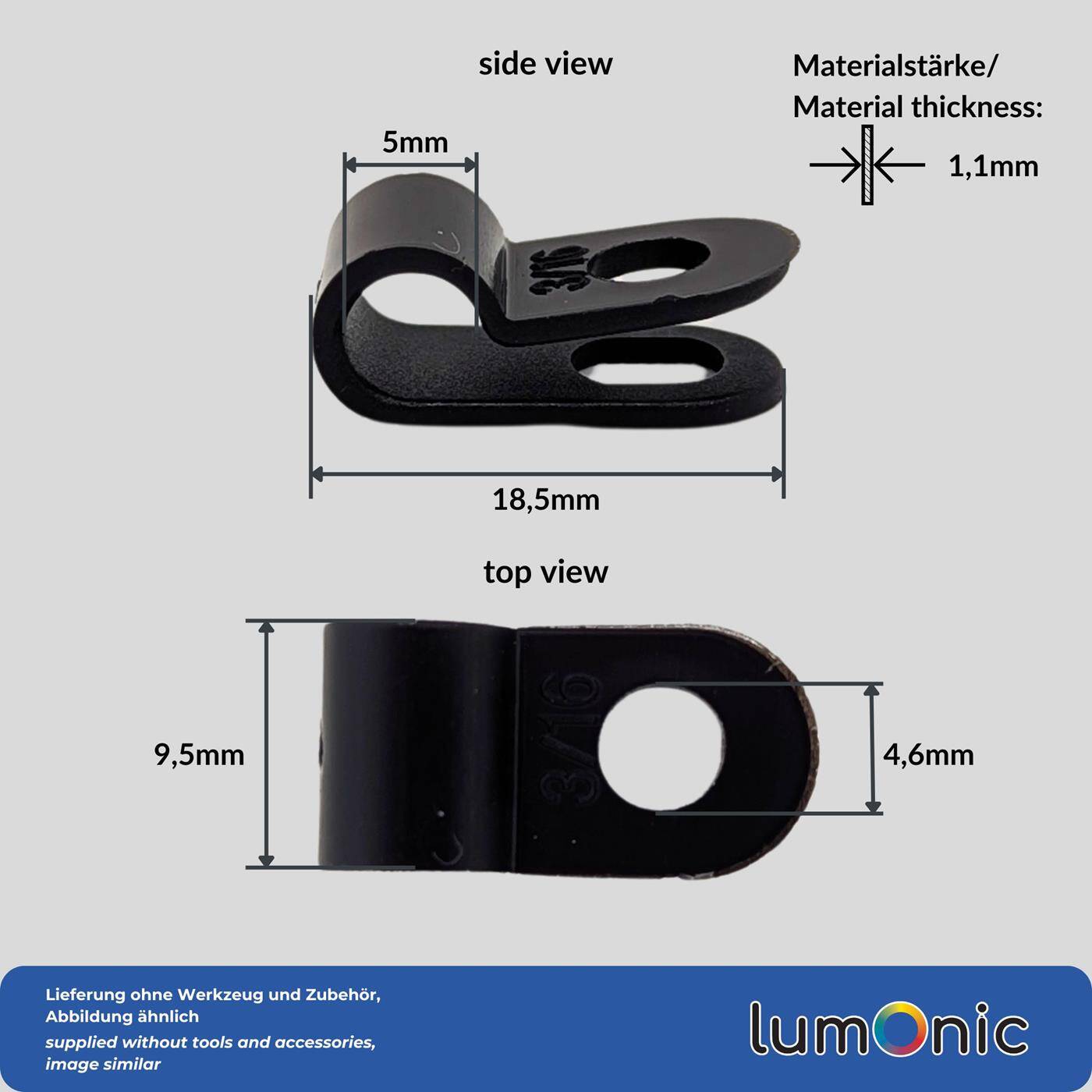 Lumonic Kabelclip Set 100x P-Clip I Perfekt geeignet für Kabel mit 5mm Durchmesser 3/16" I Auch als: Kabelschelle, Kabelhalter und Chassisklemmen einsetzbar