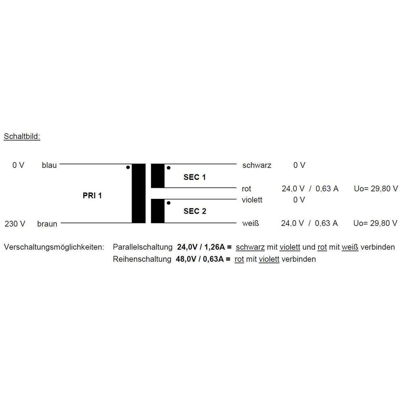 Lumonic Ringkerntrafo Transformator 30VA 2x24V für Audio, Industrie, Halogen und Schienensysteme - 230V Eingangsspannung - 48V Sekundärspannung - Modell RTO-826011