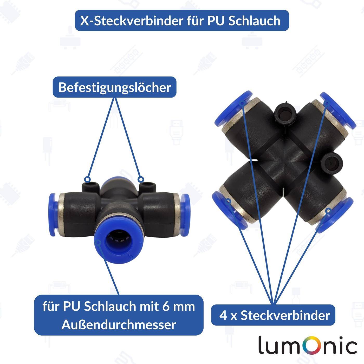 PU hose X-connector 6mm X-piece Push-in Pneumatic plug connector Cross connector Compressed air
