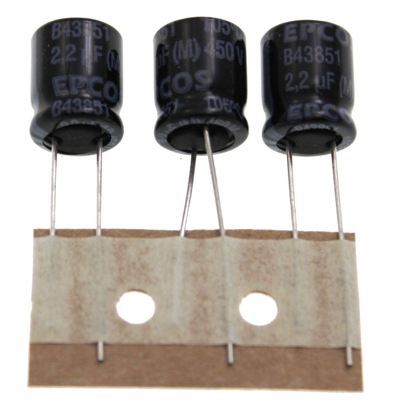 Elko Kondensator Radial 2,2µF 450V | Elektrolytkondensator bis zu einer Temperatur von 105°C | 10x13mm | 2,2uF B43851A5225M8 Epcos