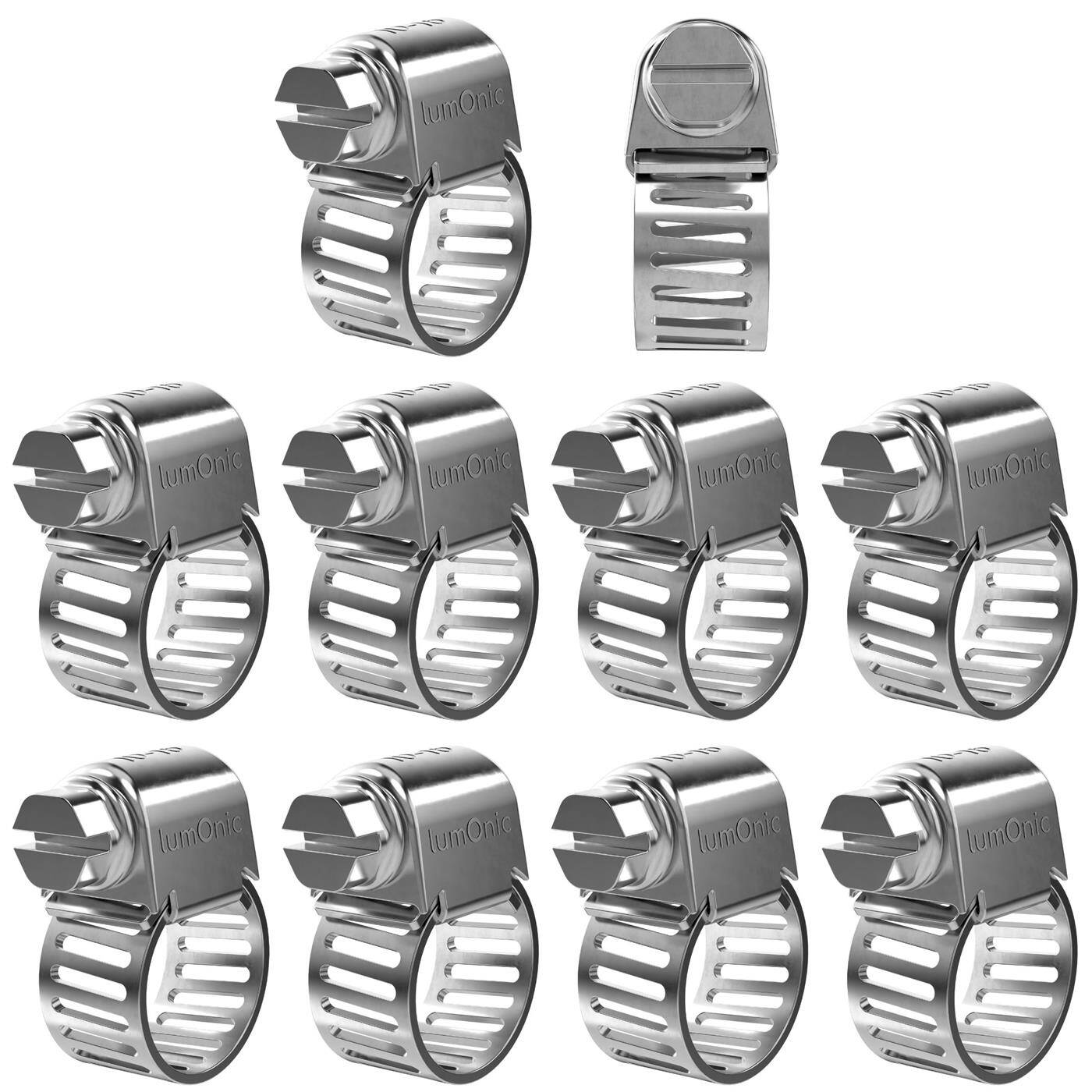 Lumonic 10x 10-16mm Schlauchschelle Edelstahl V2A 201 I einstellbare Schlauchschellen zum Schrauben I für Rohre Schläuche Waschmaschine KFZ Auto Haus Garten