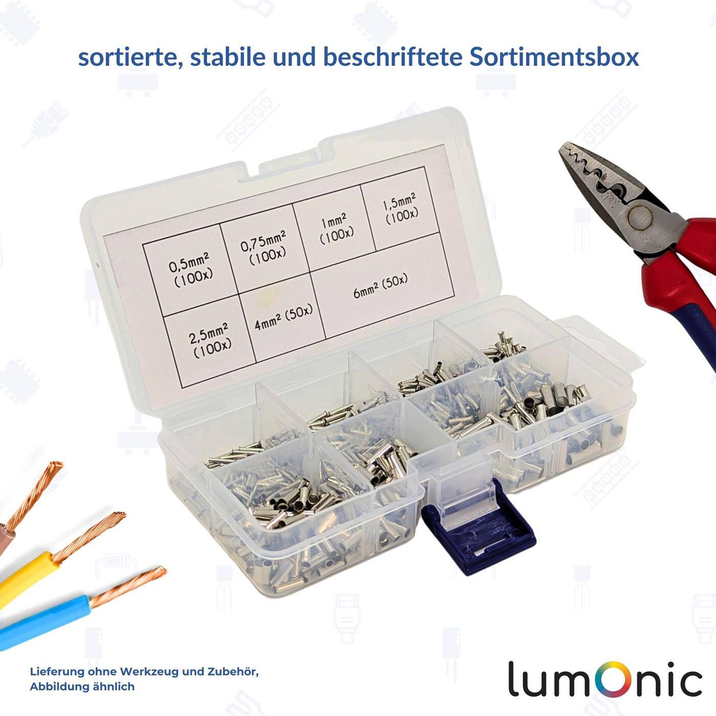 Lumonic I Bare wire end ferrules set I 0,5 bis 6,0mm² I 600 parts I Wire end ferrules assortment uninsulated I Ideal for electricians