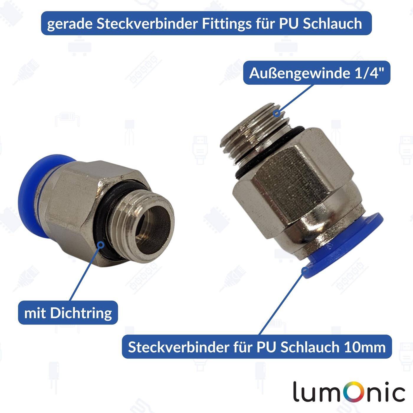 PU hose connector fitting with external thread 10mm*1/4inch straight Quick release fastener Pneumatic plug connector Hose connector Compressed air