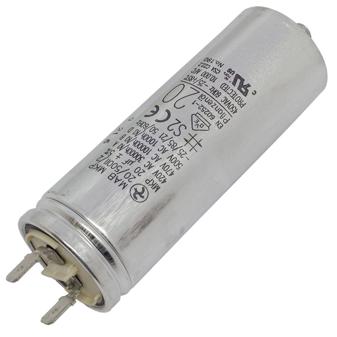 Lumonic Anlaufkondensator Hydra MKP-500 20-A inkl. Stecker 6,3x0,8mm | Motorkondensator 20µF 470V 35x98mm I Kondensator mit hochwertigem Metallgehäuse
