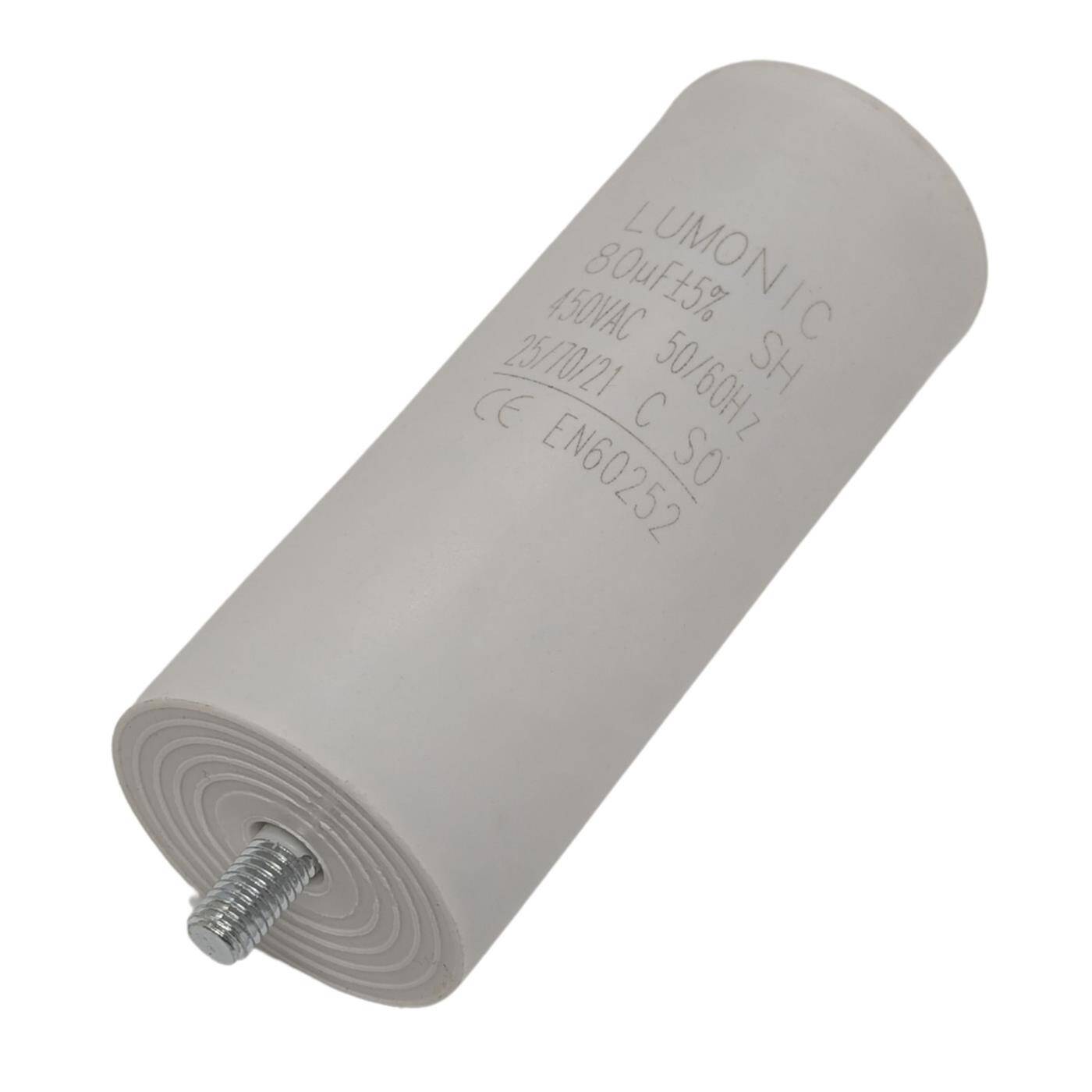 Anlaufkondensator 80µF 450V mit Stecker 6,3x0,8mm 50x120mm 80uF Motorkondensator mit Kunststoffgehäuse