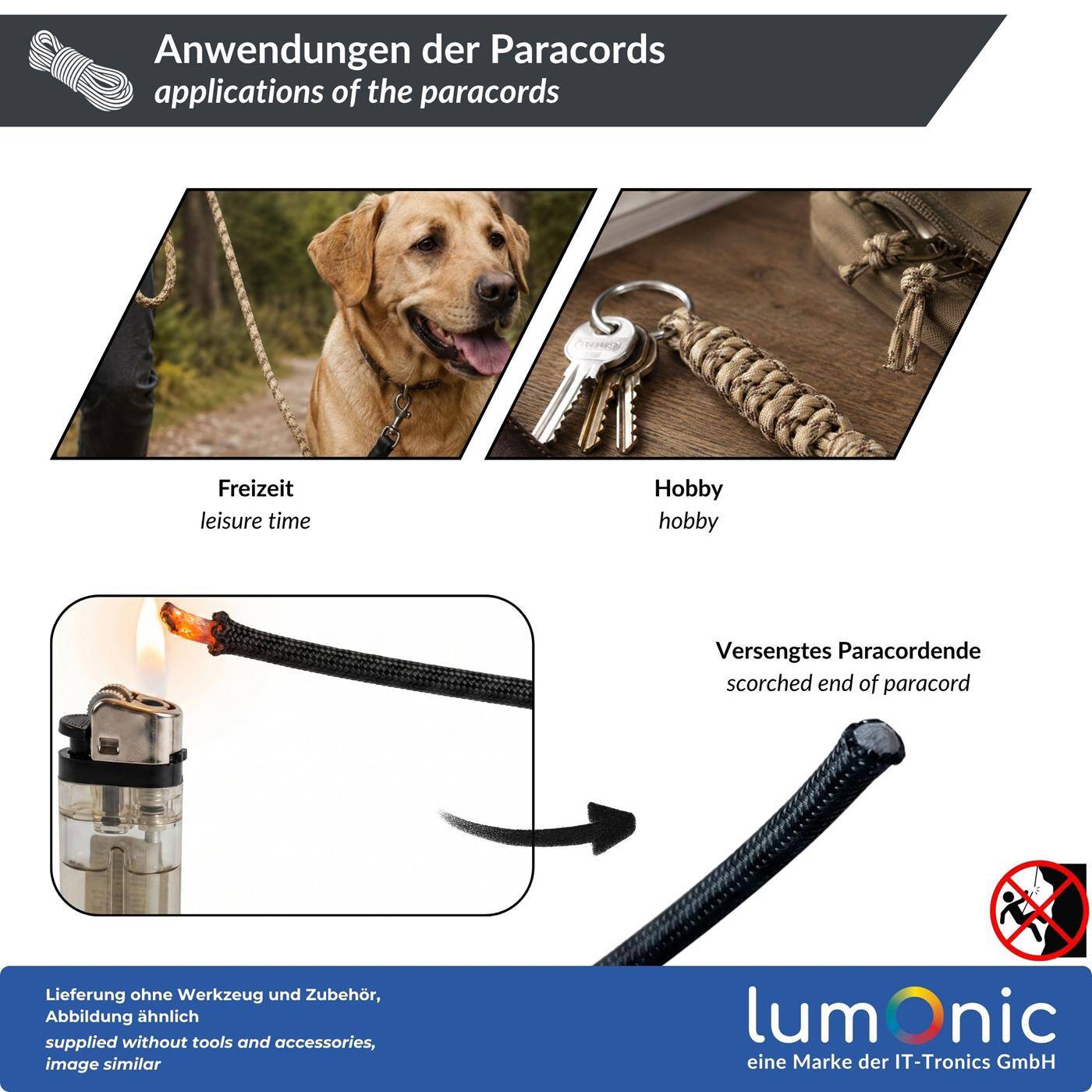 Lumonic 30m Paracord 4mm Brown | 100% nylon | 7 cores, 32 strand sheath | Max. 125 kg load capacity | dog leash, bracelet, outdoor, bushcraft, tent cord