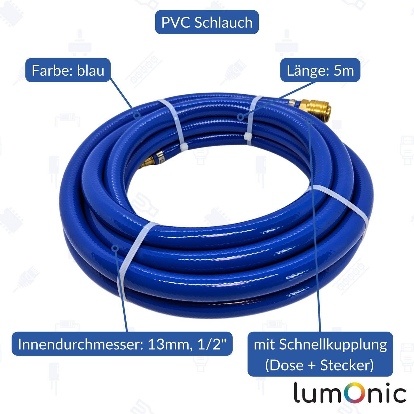 5m Compressed air hose with quick coupling 13mm PVC Compressed air extension Can ready-made Flexible, abrasion-resistant and fabric-reinforced 5m Compressed air hose with quick coupling 13mm PVC Compressed air extension Can ready-made Flexible, abrasion-resistant and fabric-reinforced