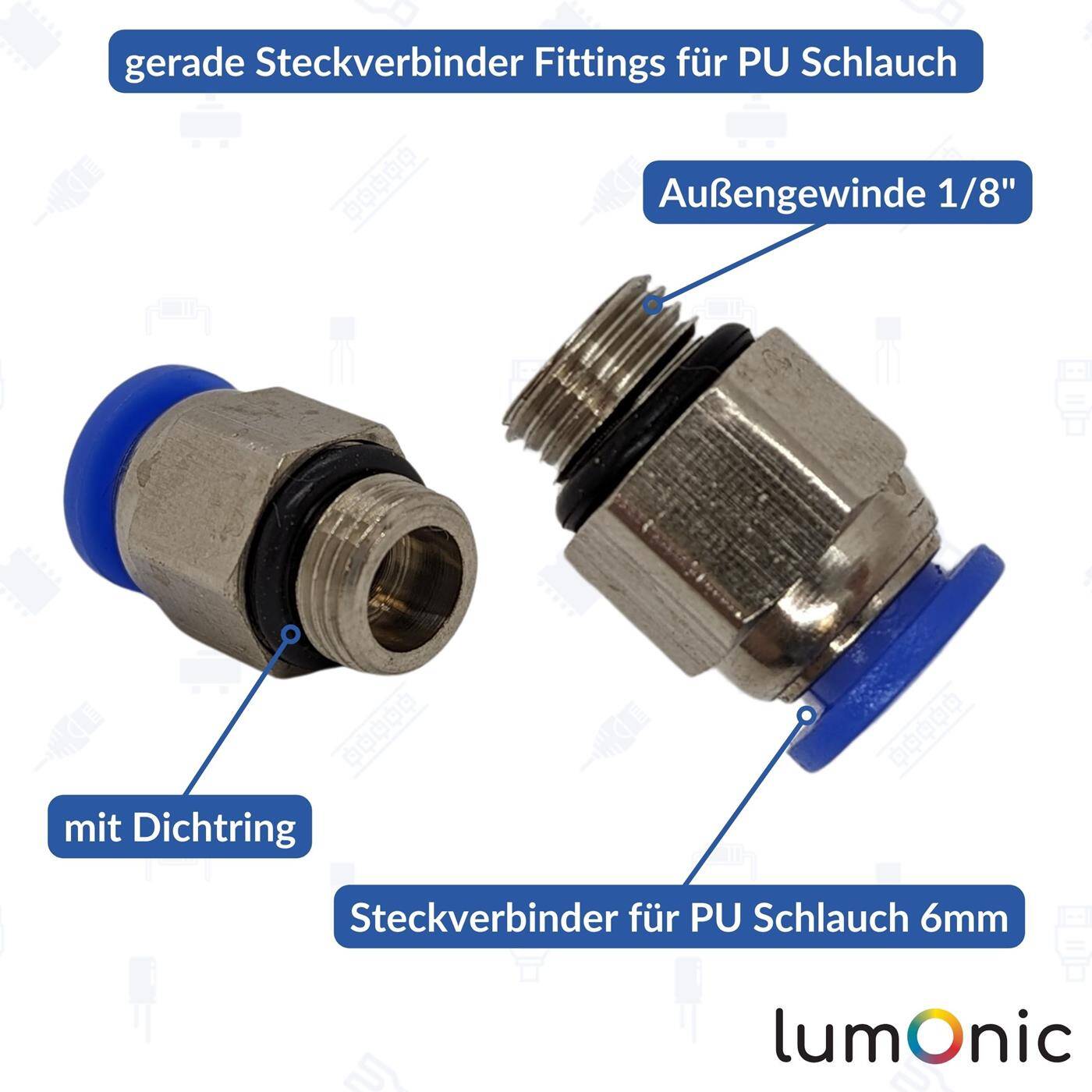 PU Schlauch Steckverbinder Fitting mit Außengewinde 6mm*1/8Zoll gerade Schnellverschluss pneumatischer Steckverbinder Schlauchverbinder Druckluft & Automatisierung