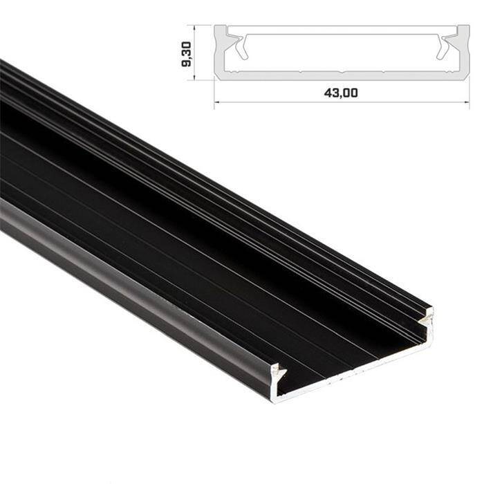 1m LED Profil Solis Schwarz 43x9mm Aluminium Aufbauprofil für 38mm LED Streifen 1m LED Profil Solis Schwarz 43x9mm Aluminium Aufbauprofil für 38mm LED Streifen